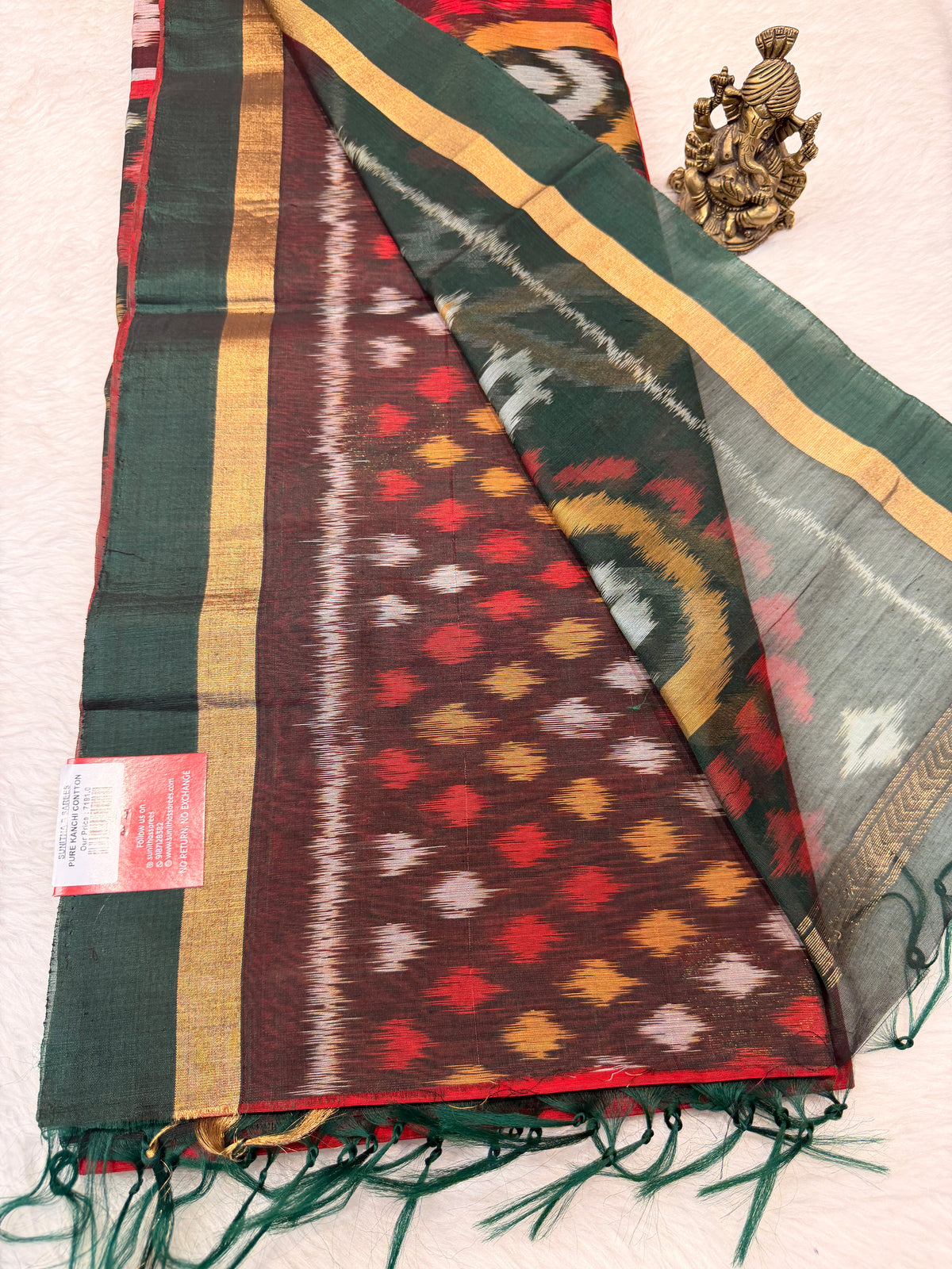 Pure Kanchi Cotton Silk- Red N Green