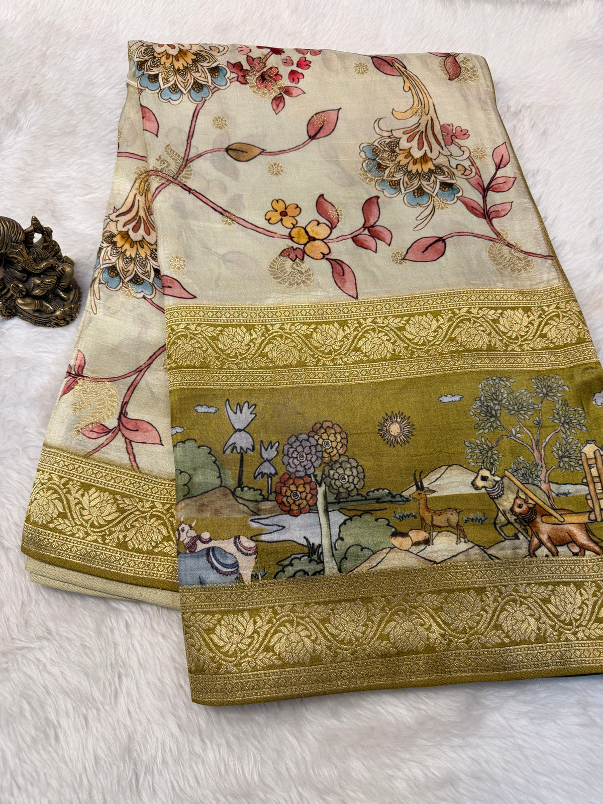 Printed Crepe Silk Cream