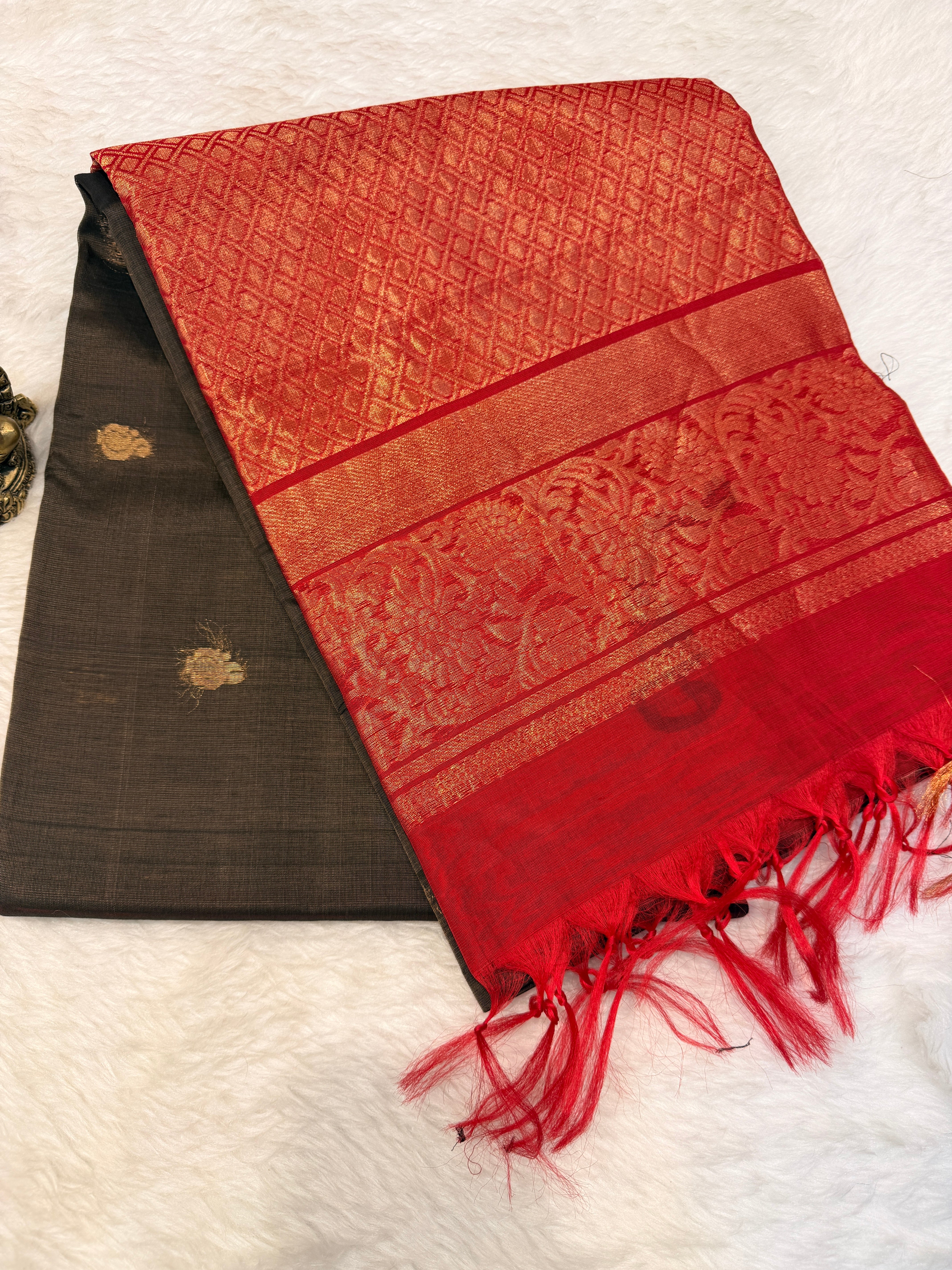 Pure Kanchi Cotton Silk- Brown N Marron