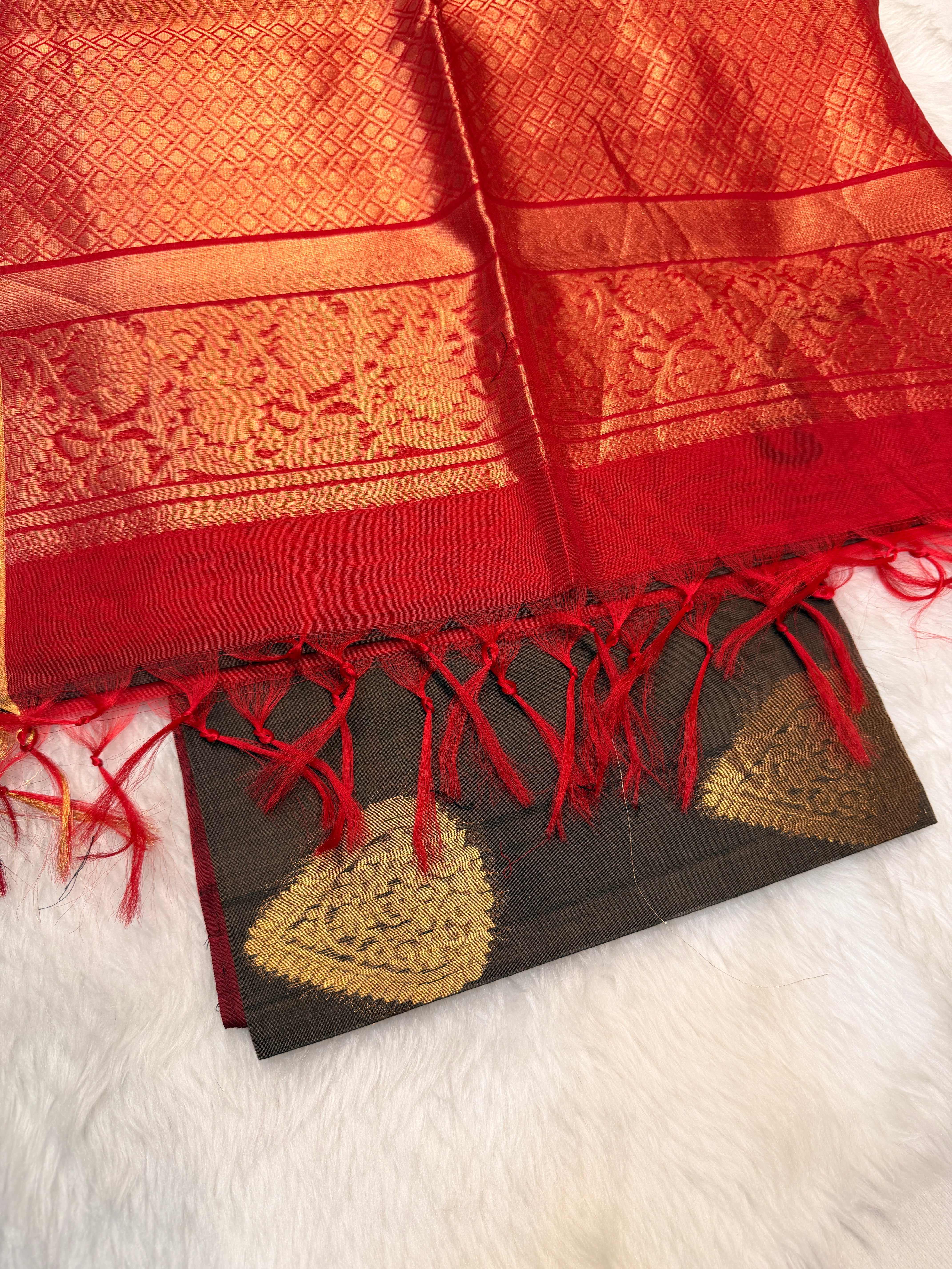 Pure Kanchi Cotton Silk- Brown N Marron