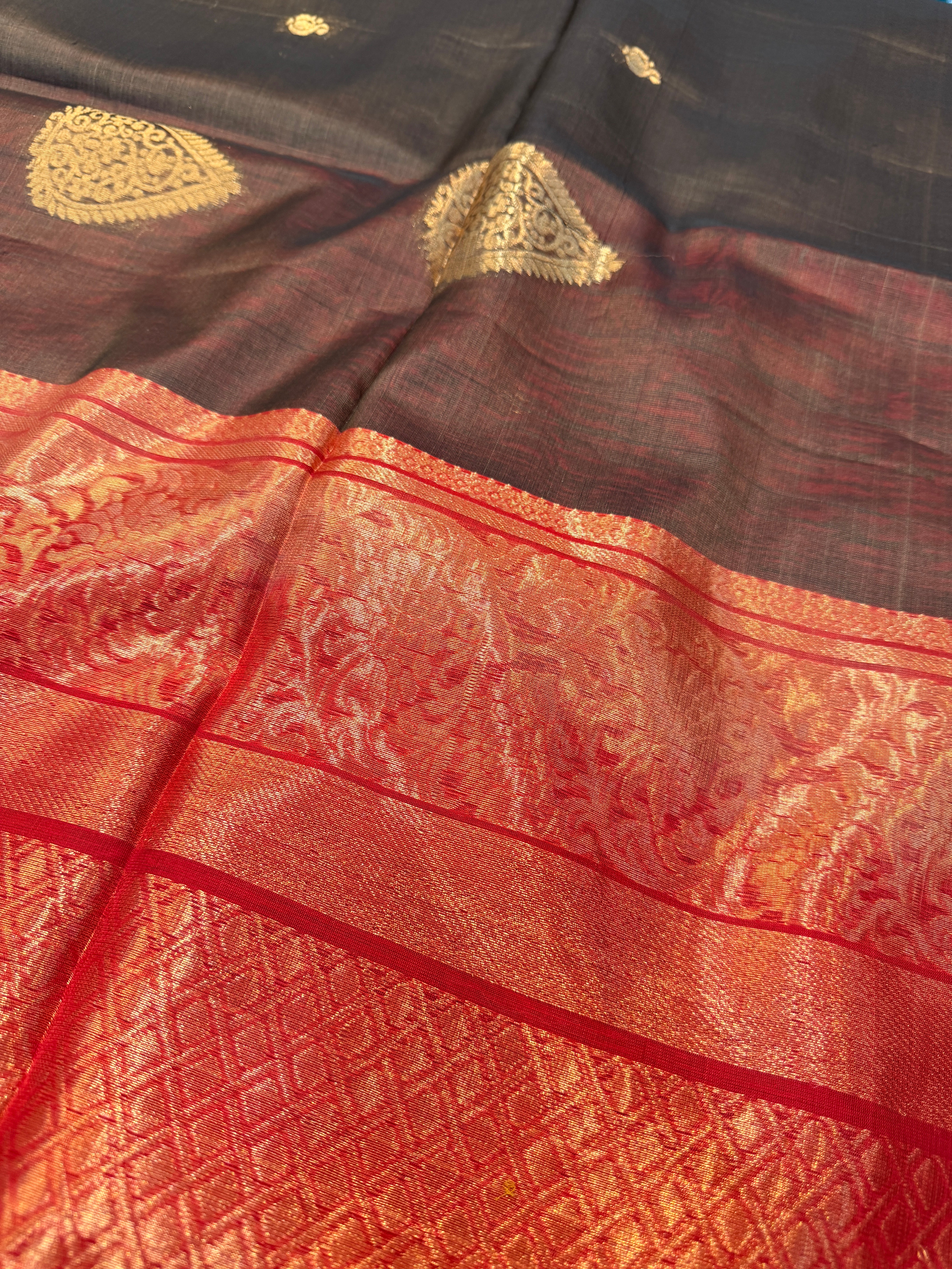 Pure Kanchi Cotton Silk- Brown N Marron