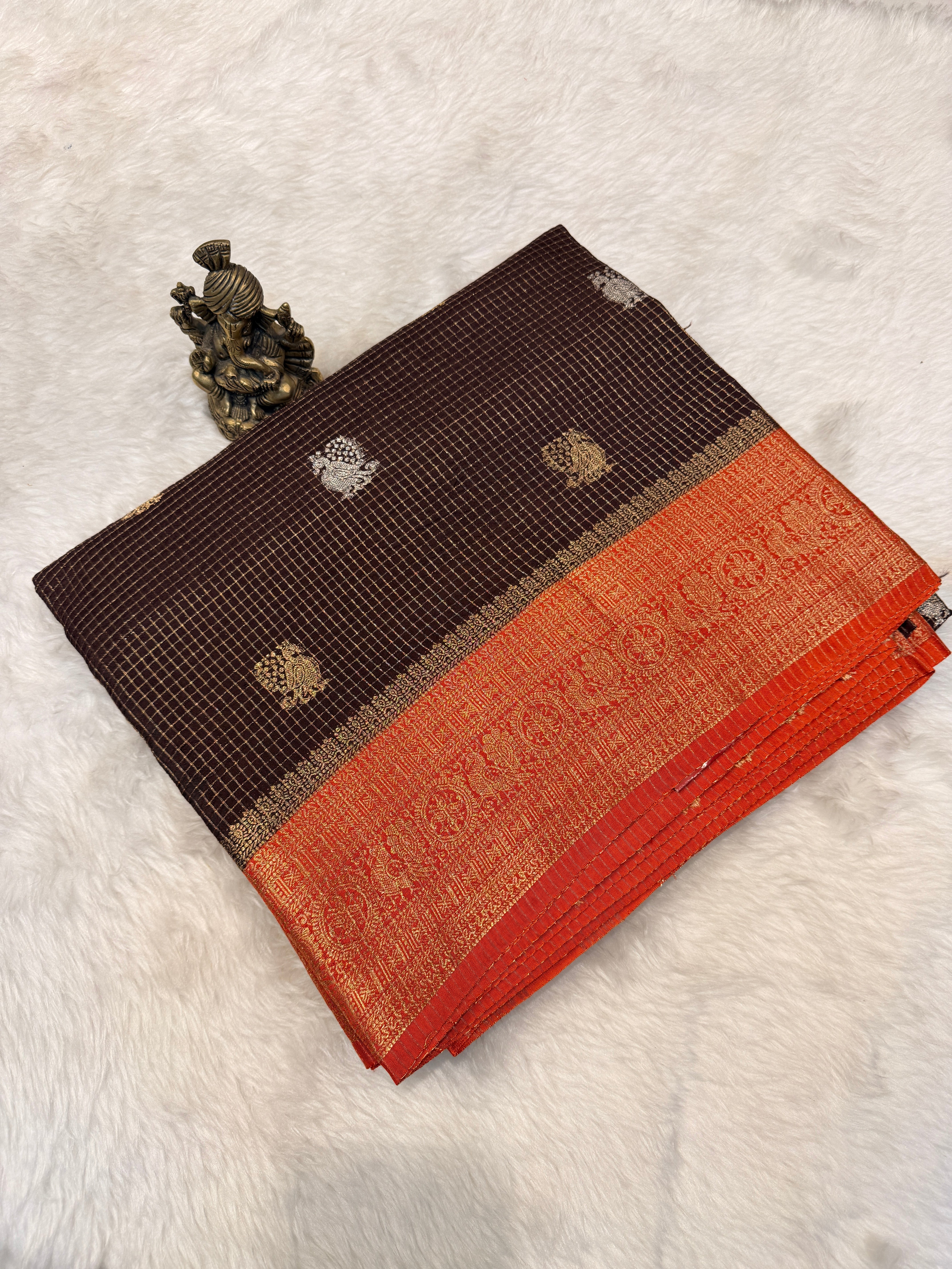 Checks Viscose Silk-Brown