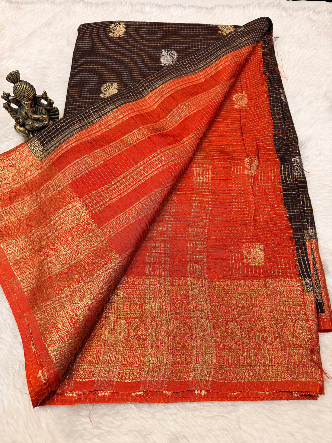 Checks Viscose Silk-Brown