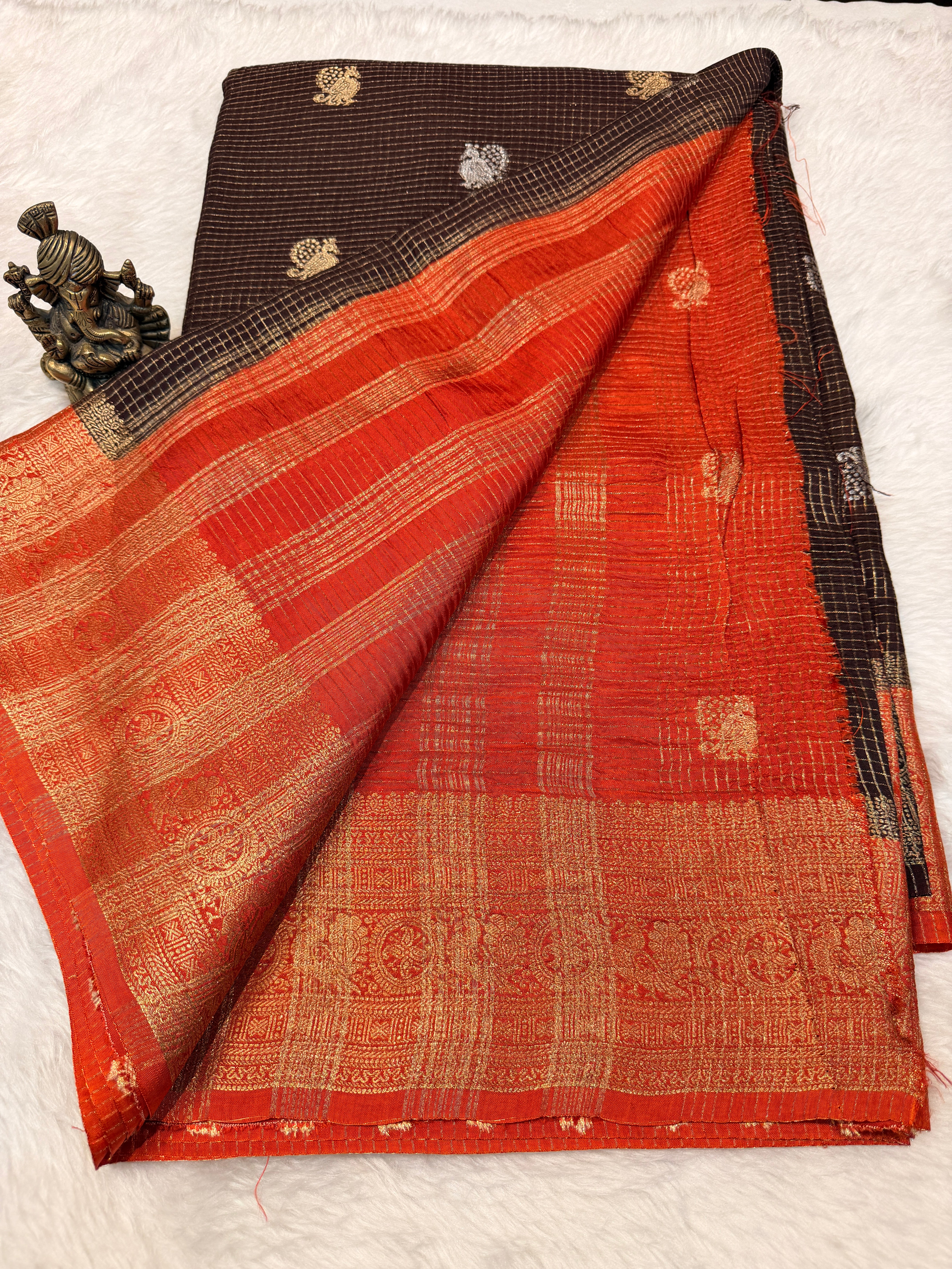Checks Viscose Silk-Brown