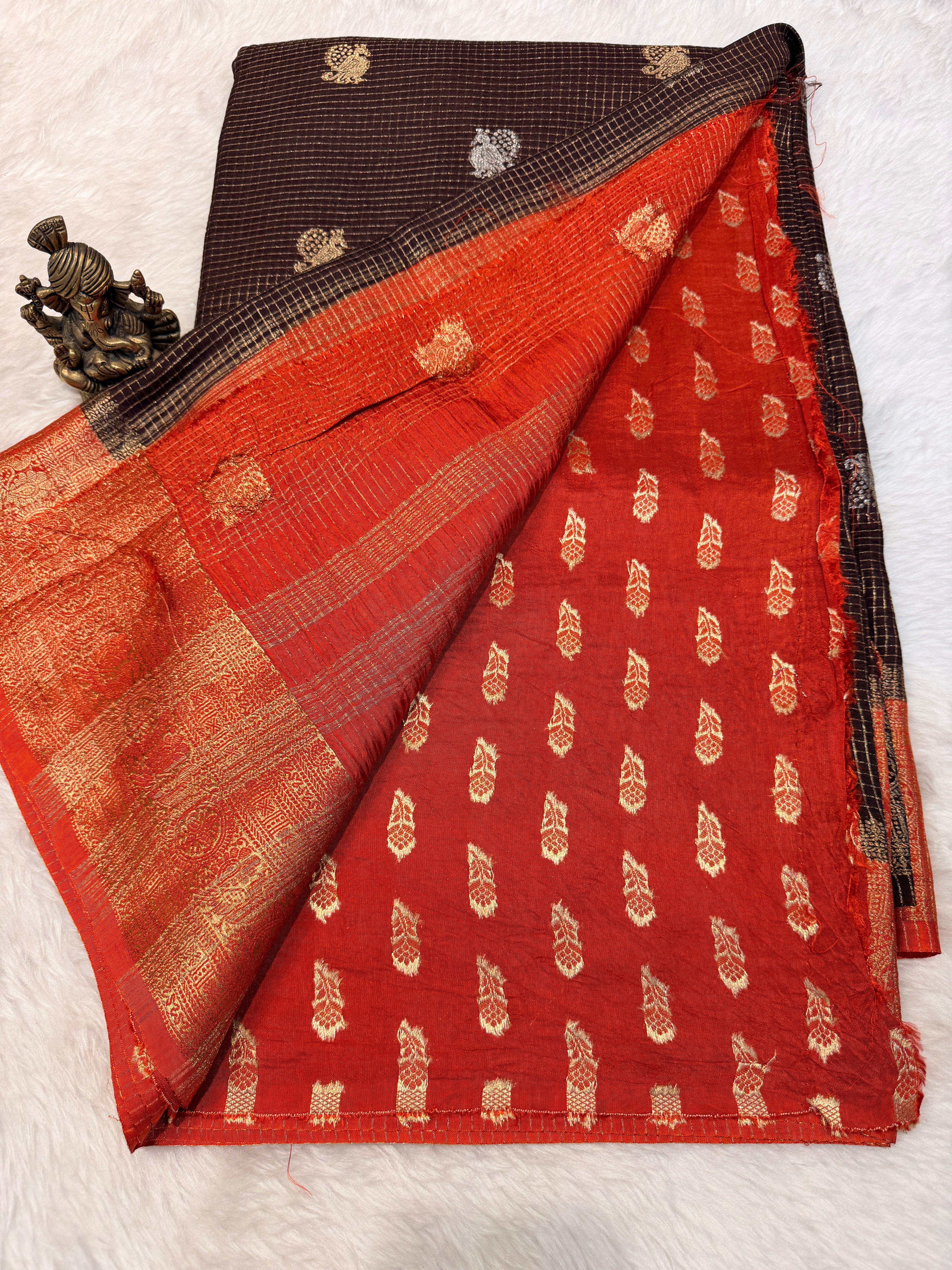 Checks Viscose Silk-Brown