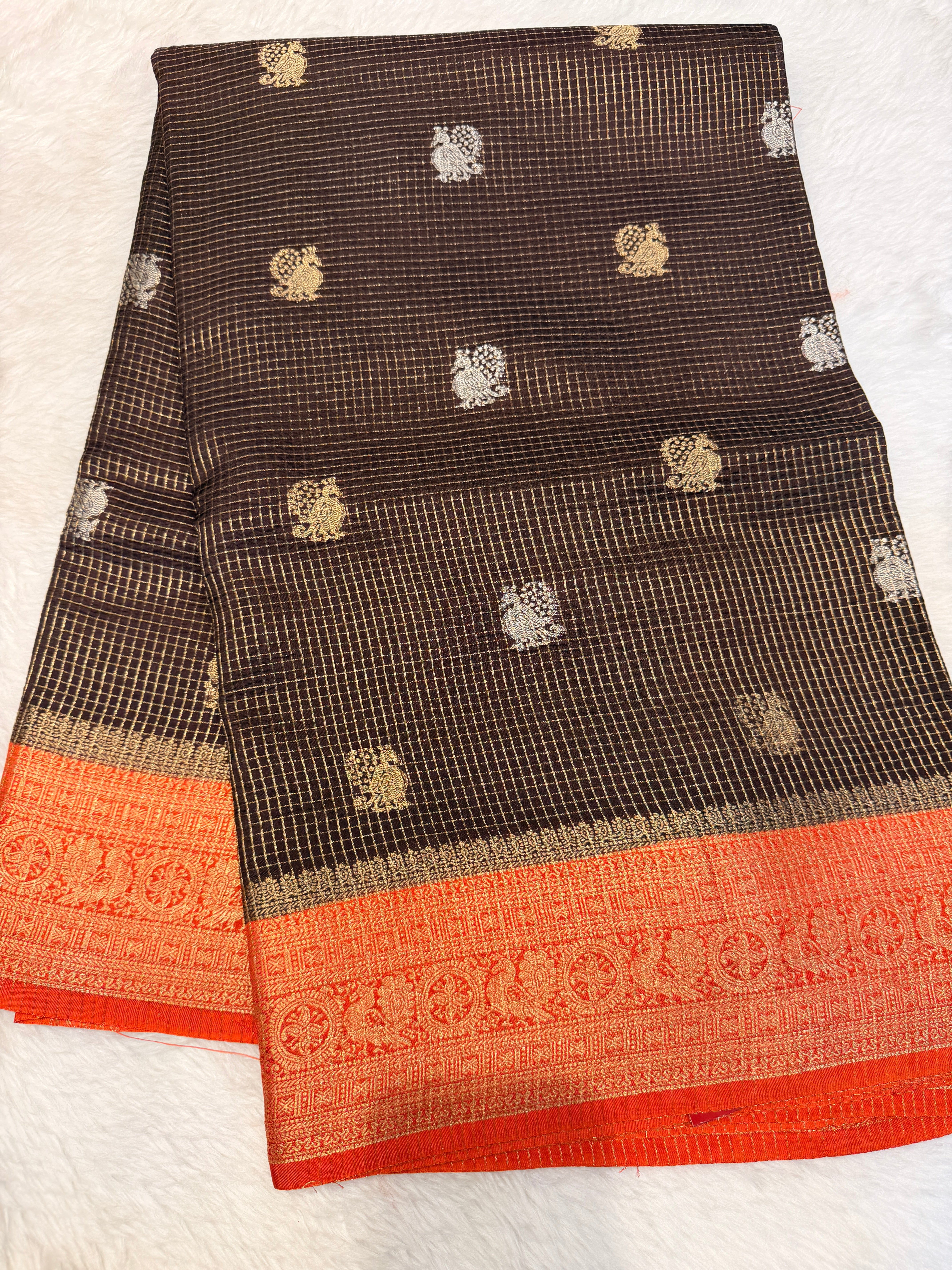 Checks Viscose Silk-Brown