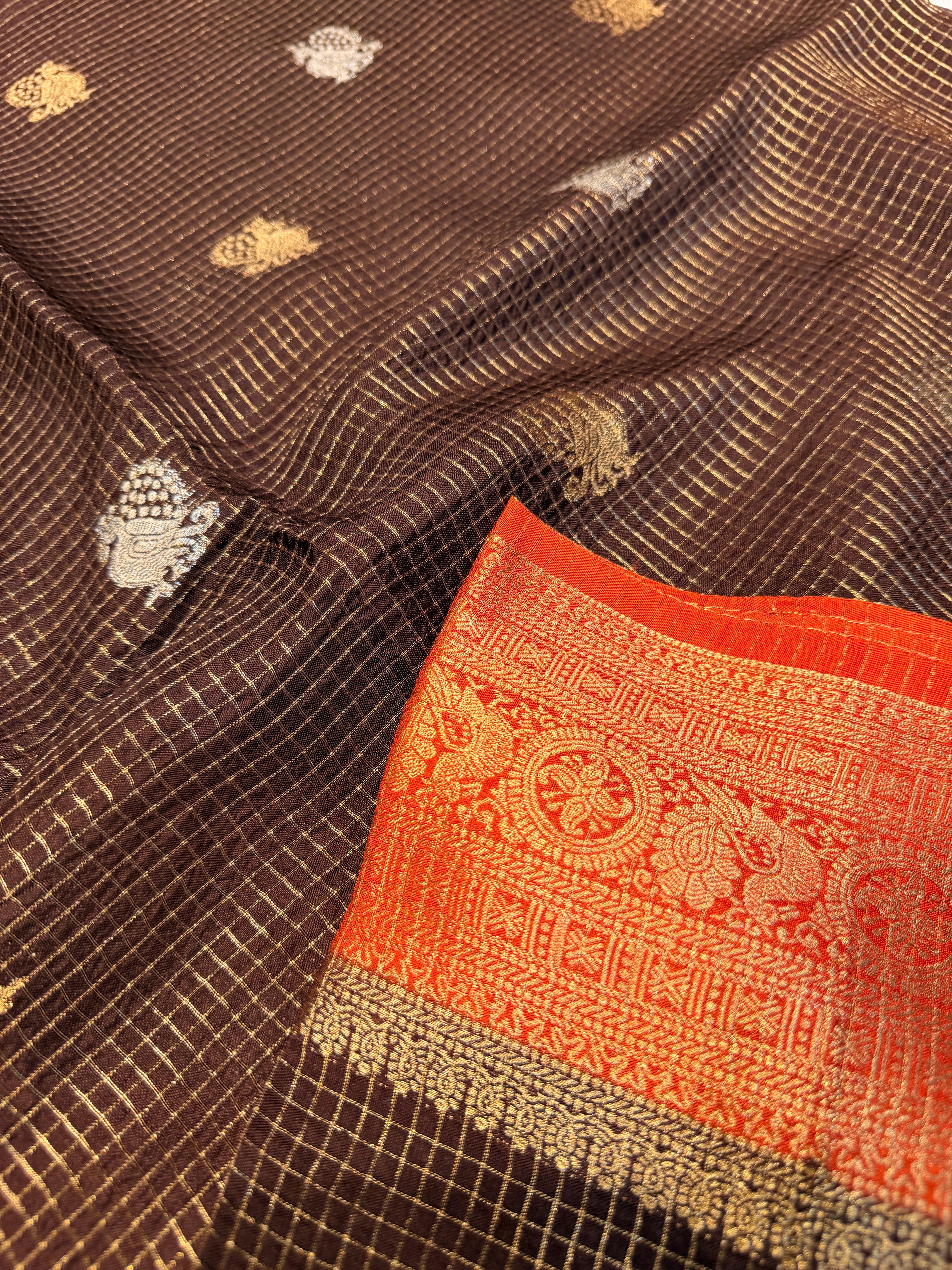 Checks Viscose Silk-Brown
