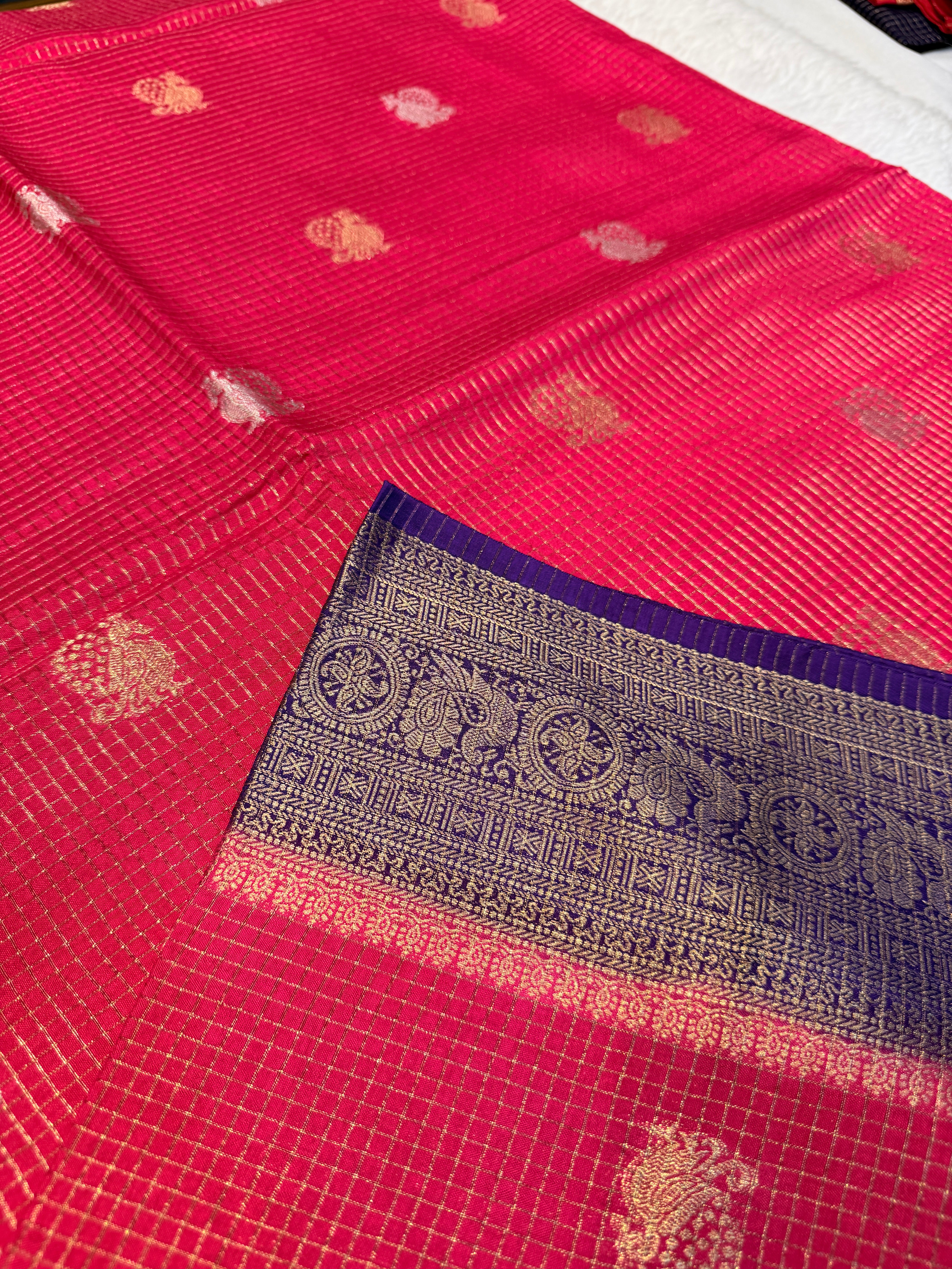 Checks Viscose Silk-Dark Pink