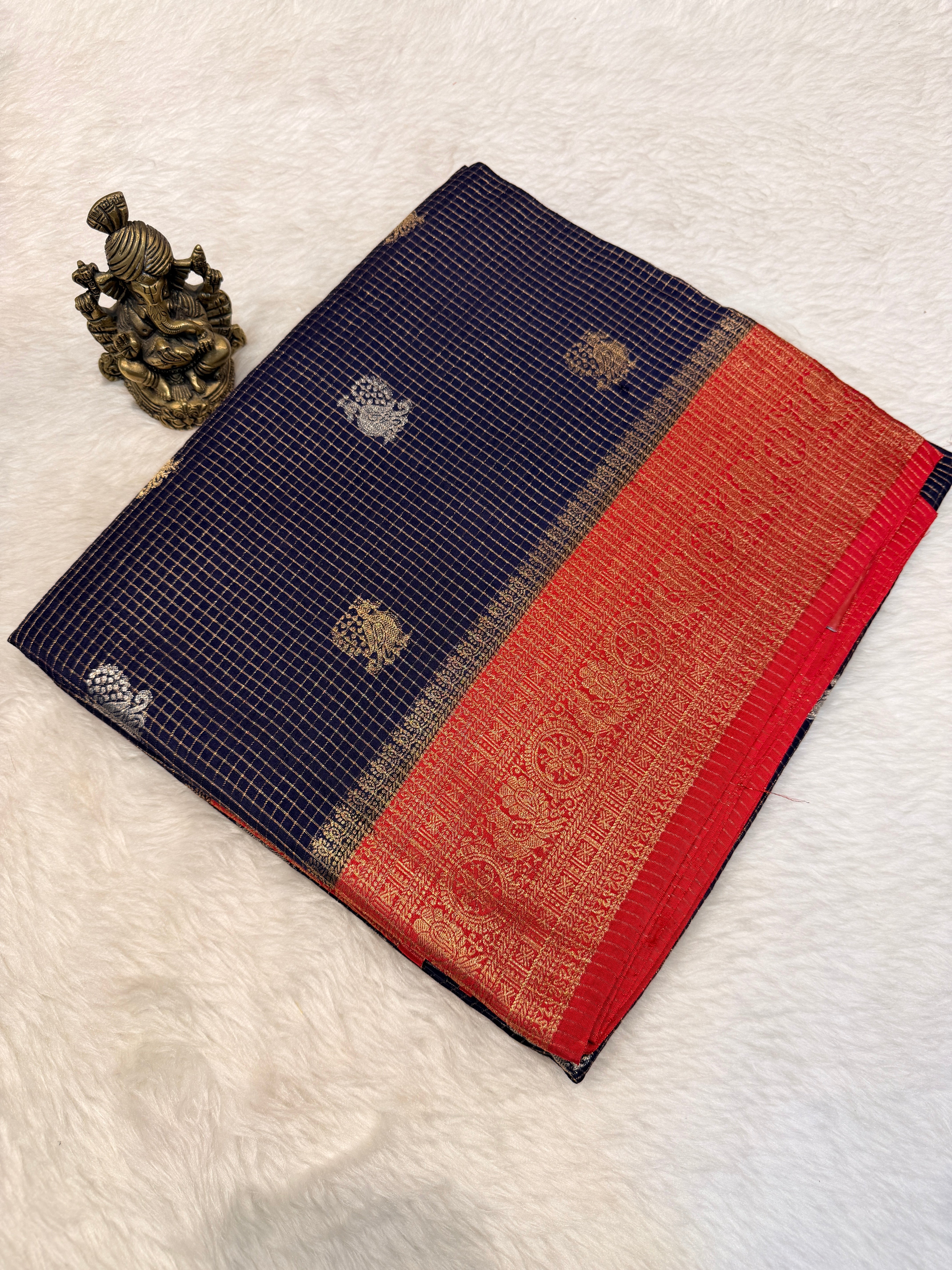 Checks Viscose Silk-Navy Blue