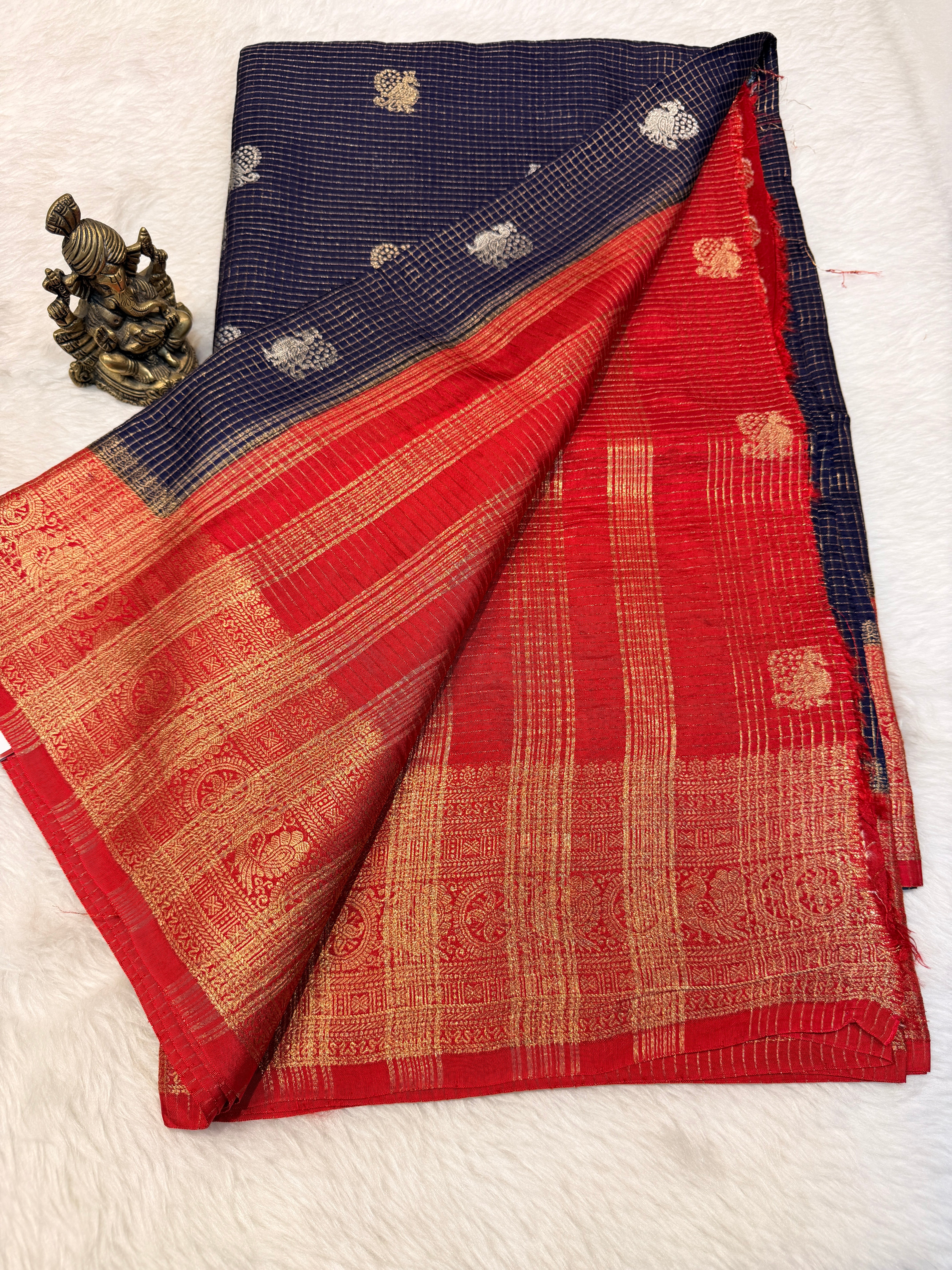 Checks Viscose Silk-Navy Blue