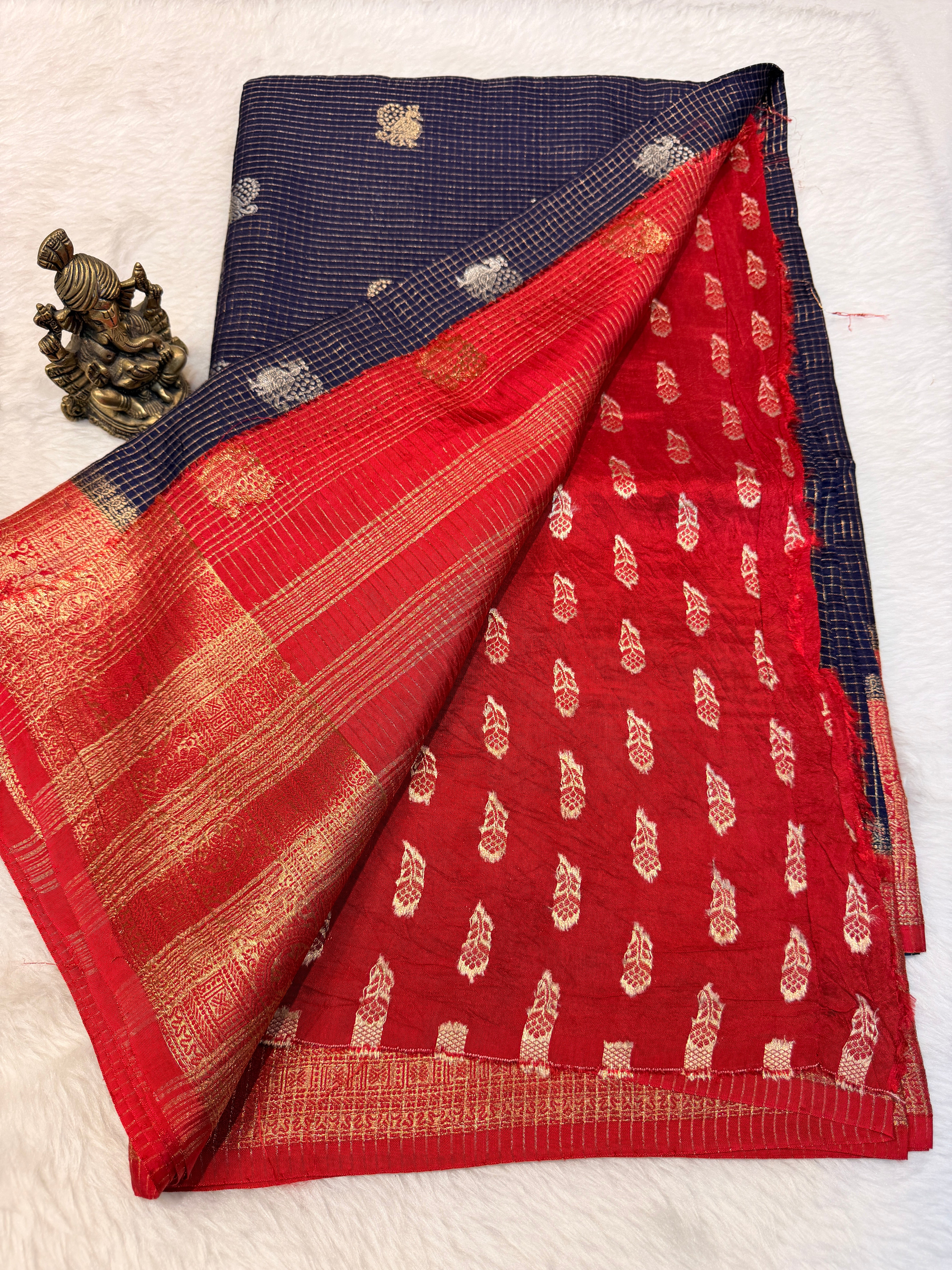 Checks Viscose Silk-Navy Blue