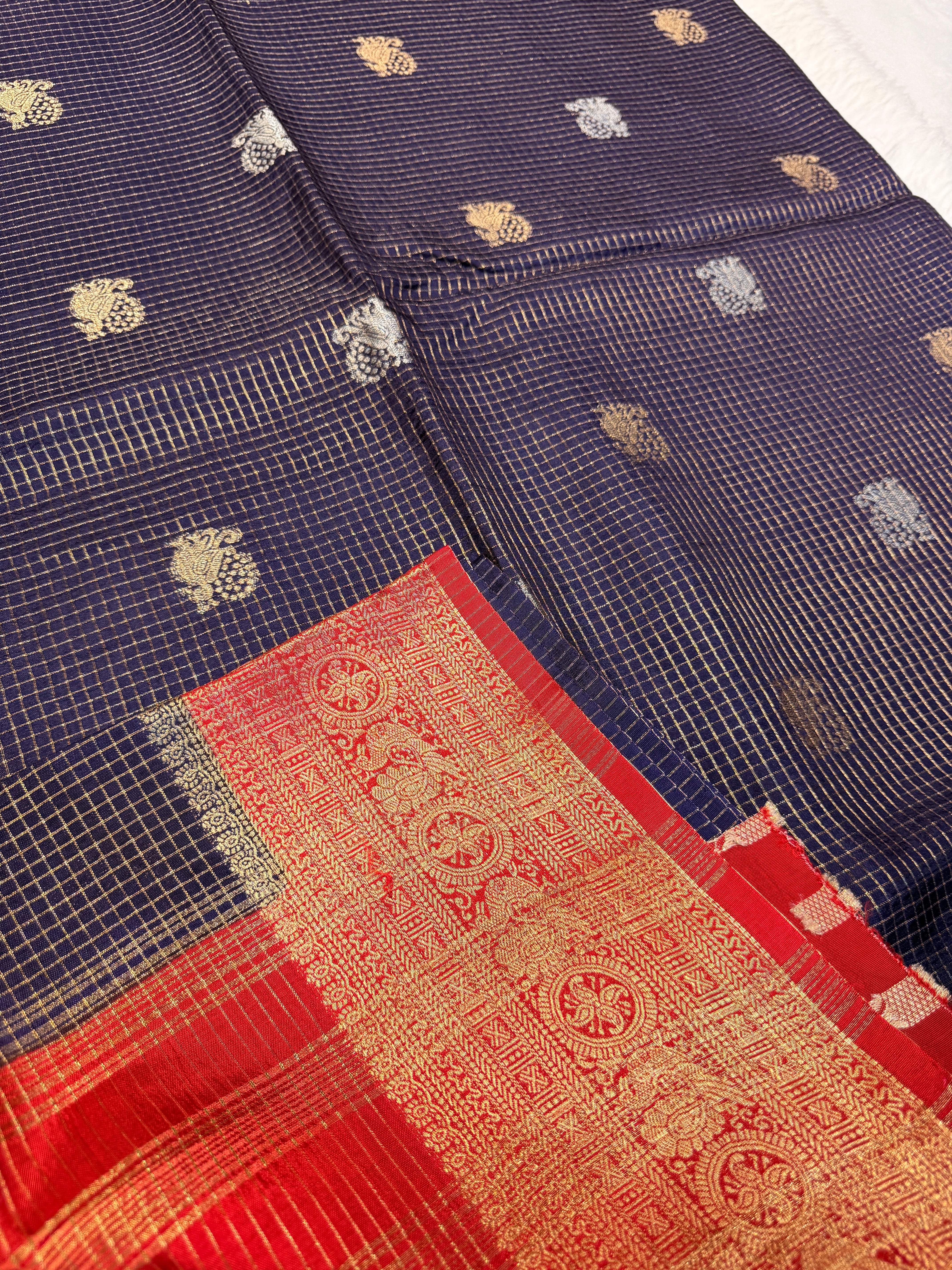 Checks Viscose Silk-Navy Blue