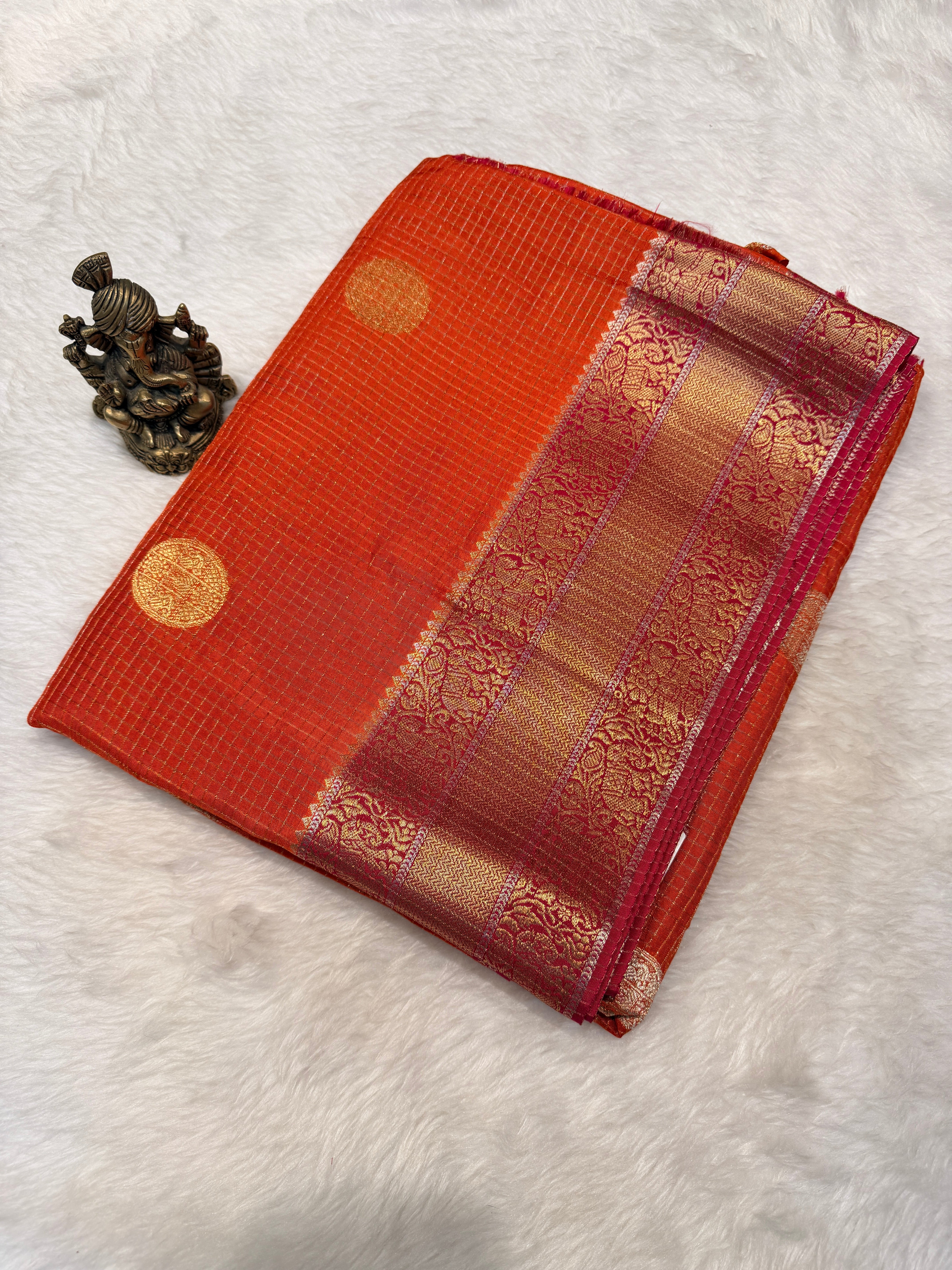 Checks Viscose Silk-Orange
