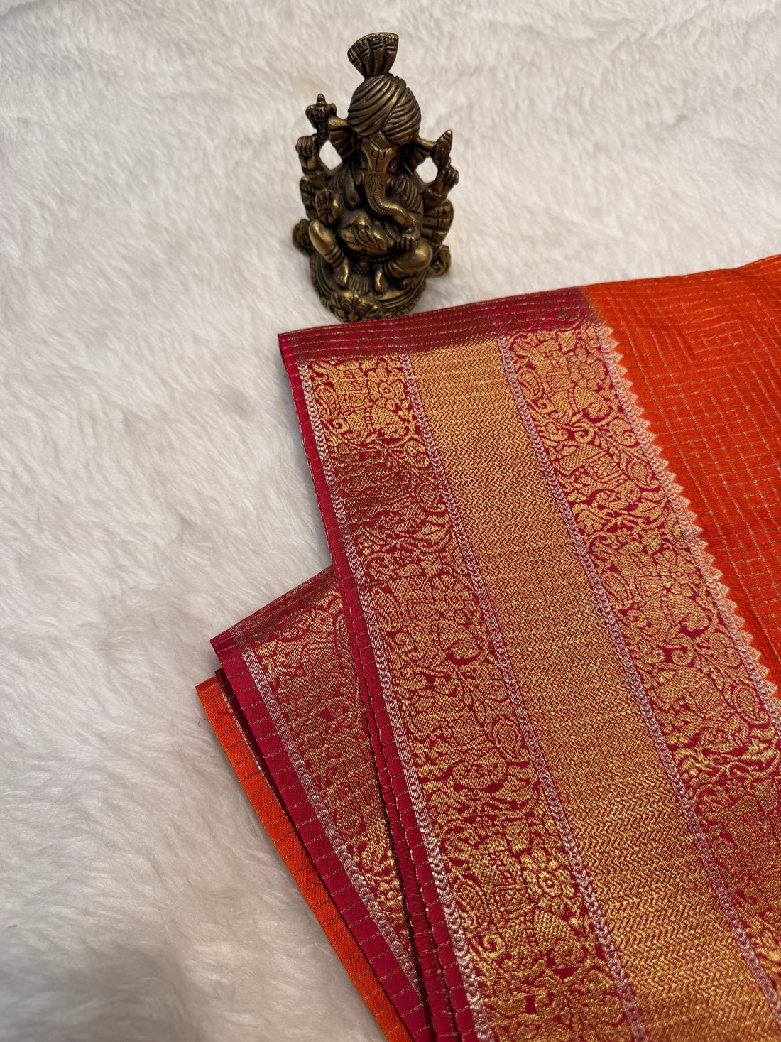 Checks Viscose Silk-Orange