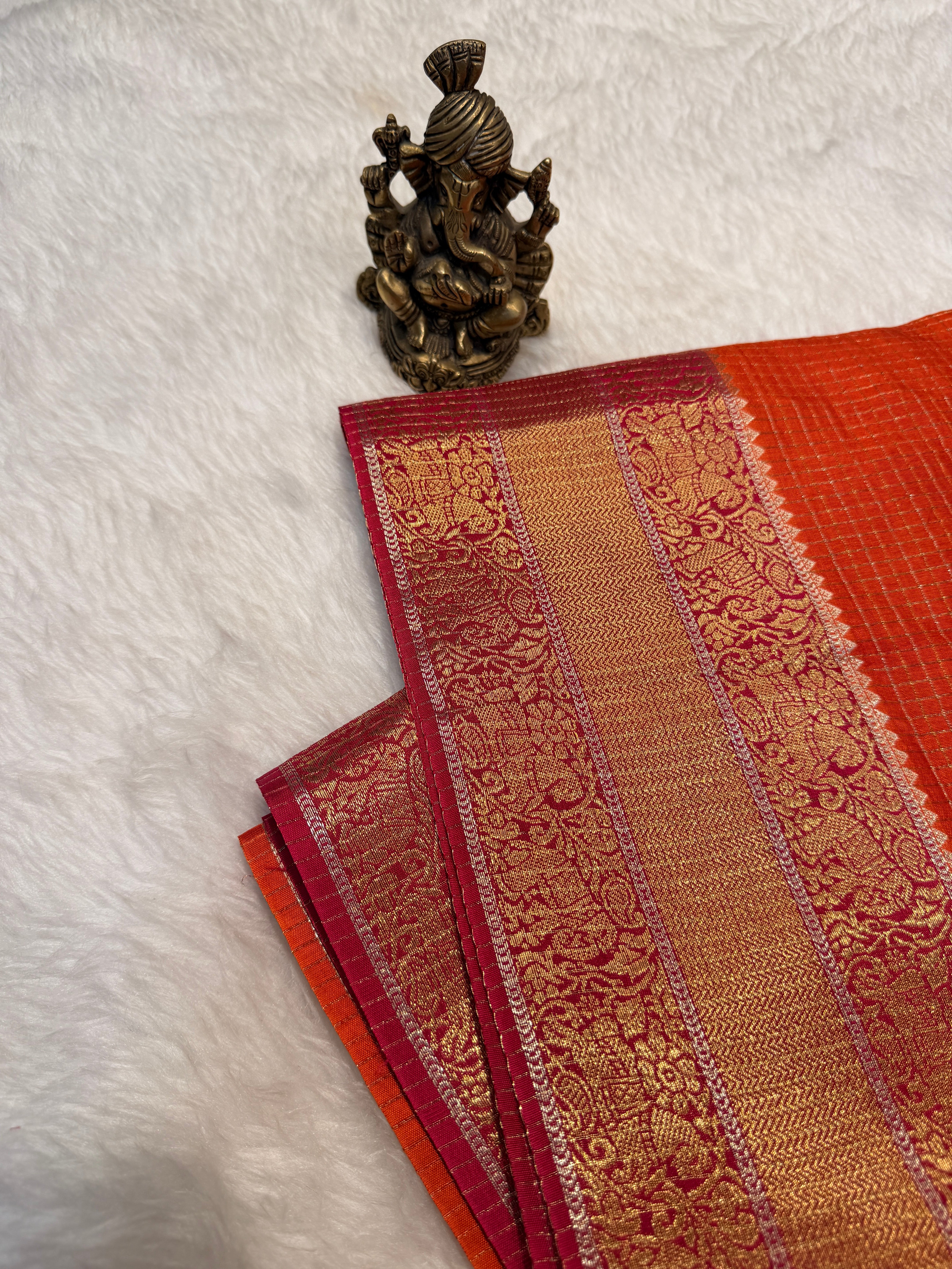 Checks Viscose Silk-Orange
