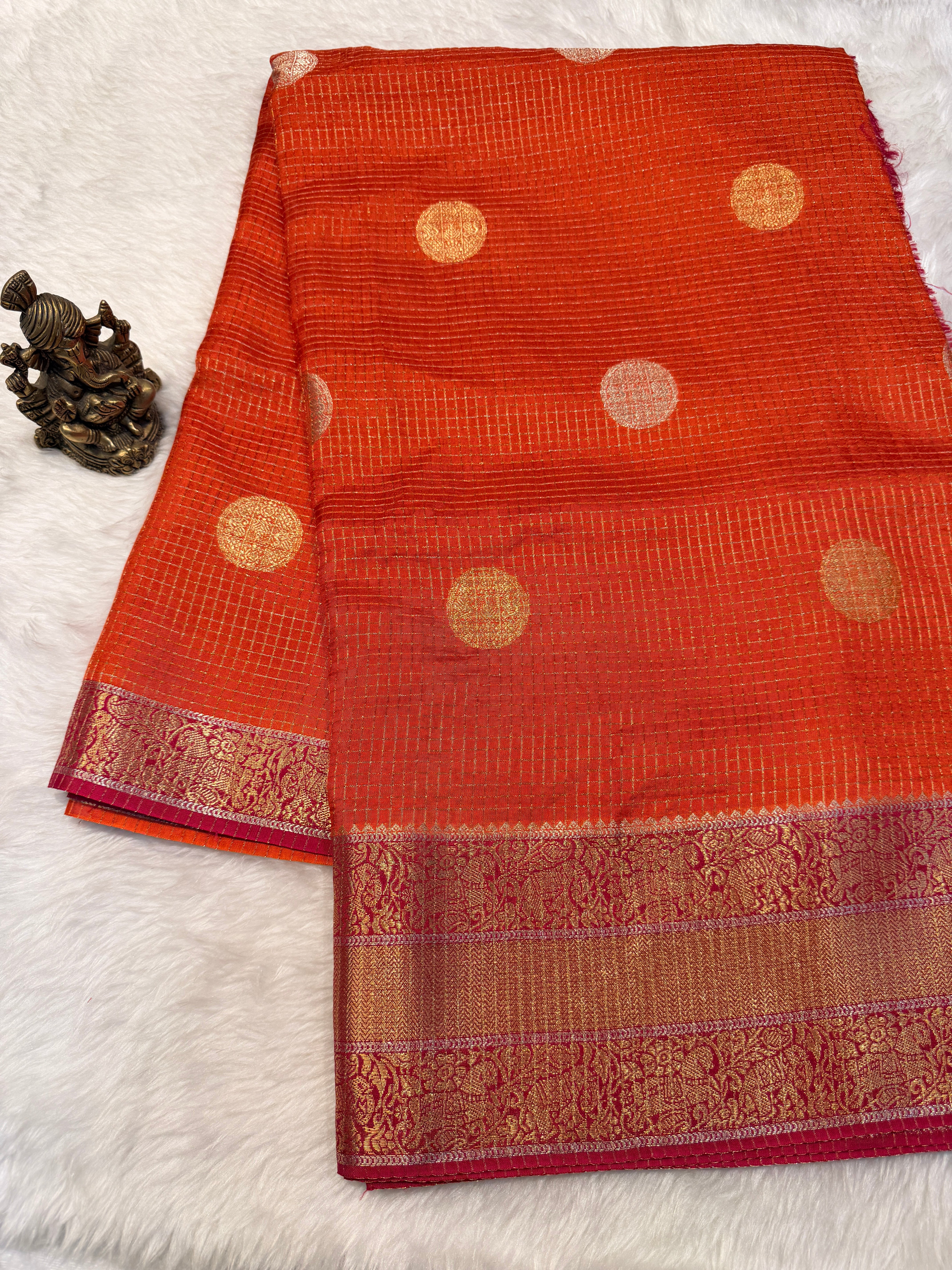 Checks Viscose Silk-Orange