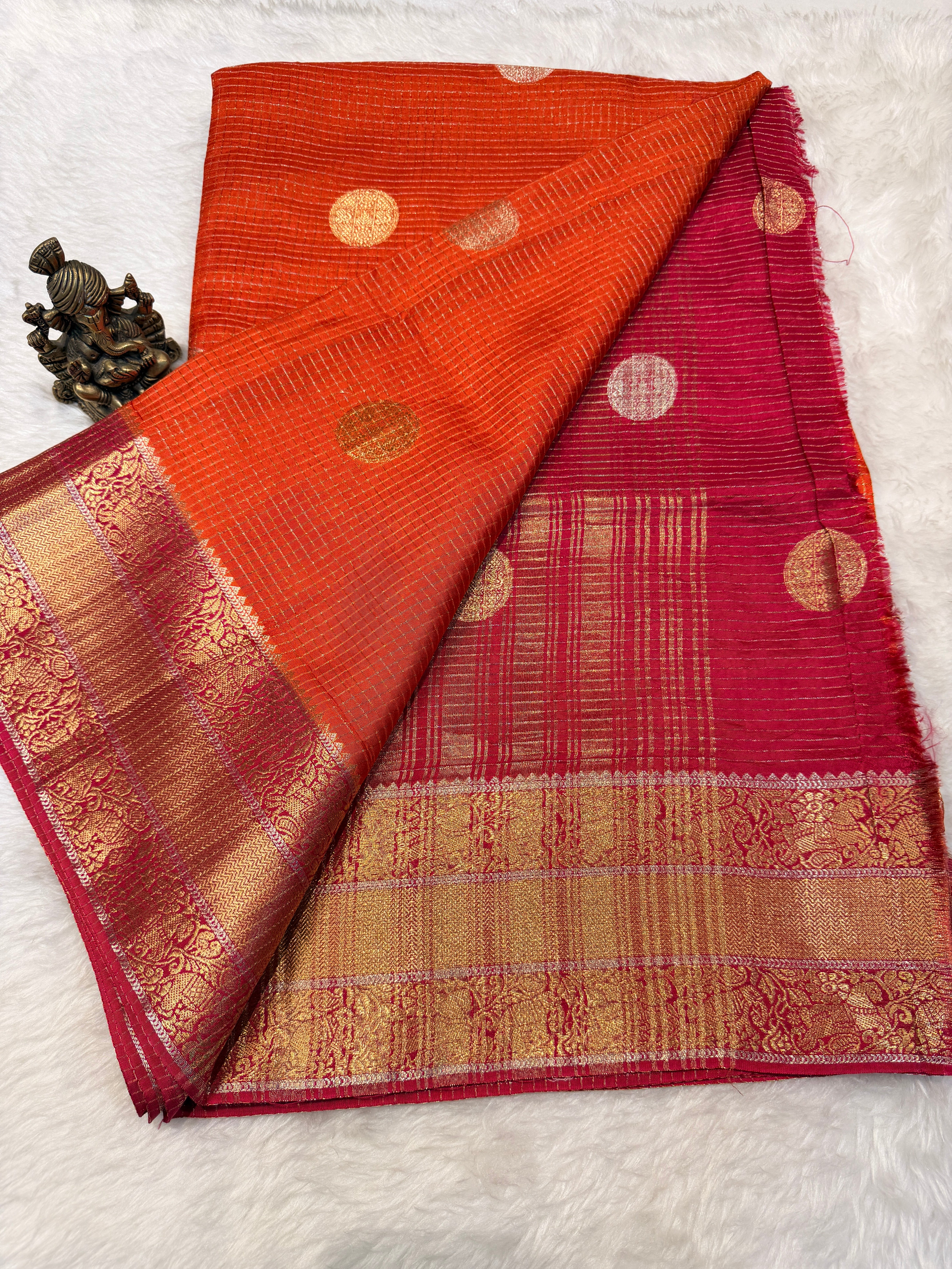 Checks Viscose Silk-Orange