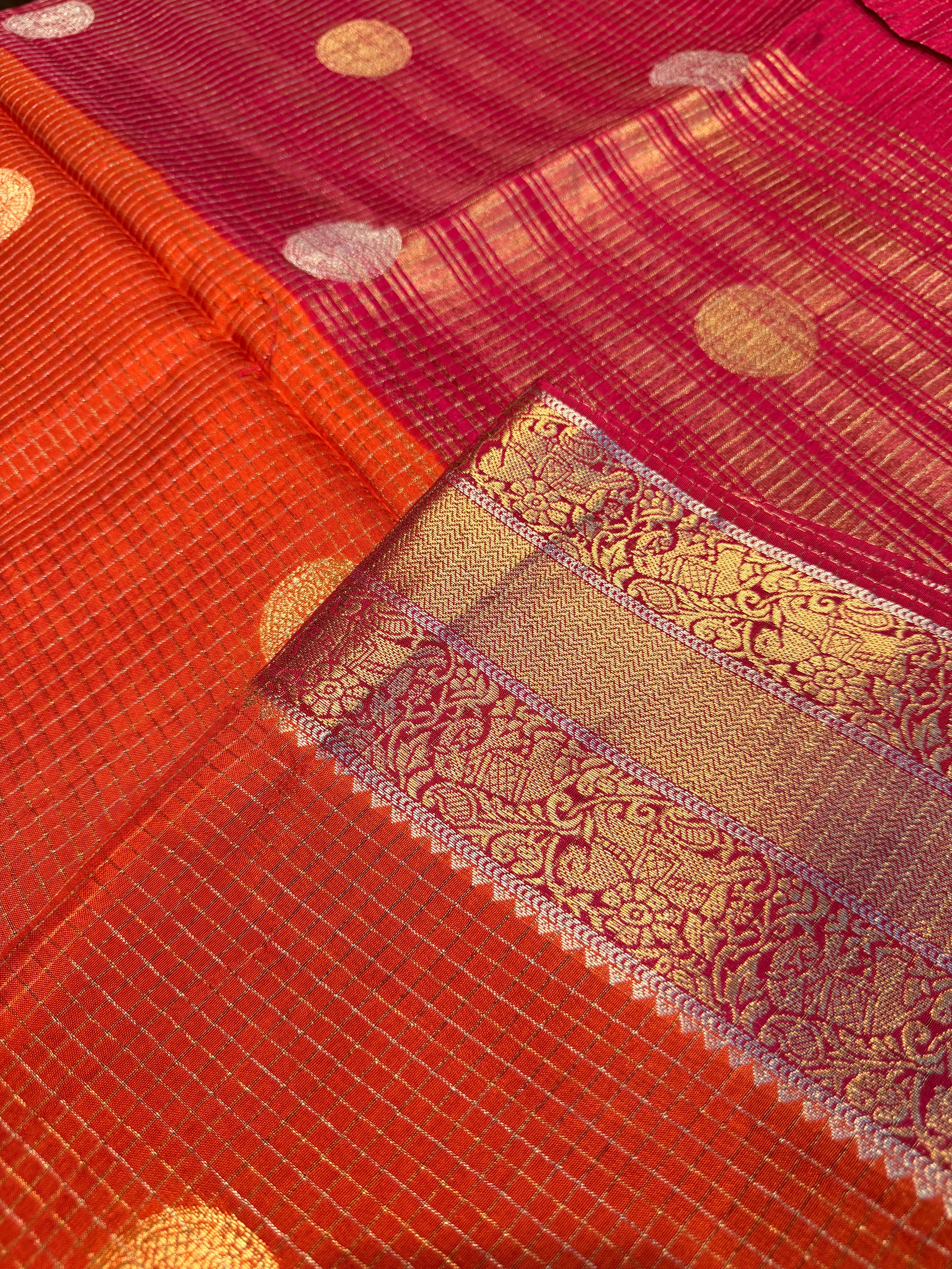Checks Viscose Silk-Orange