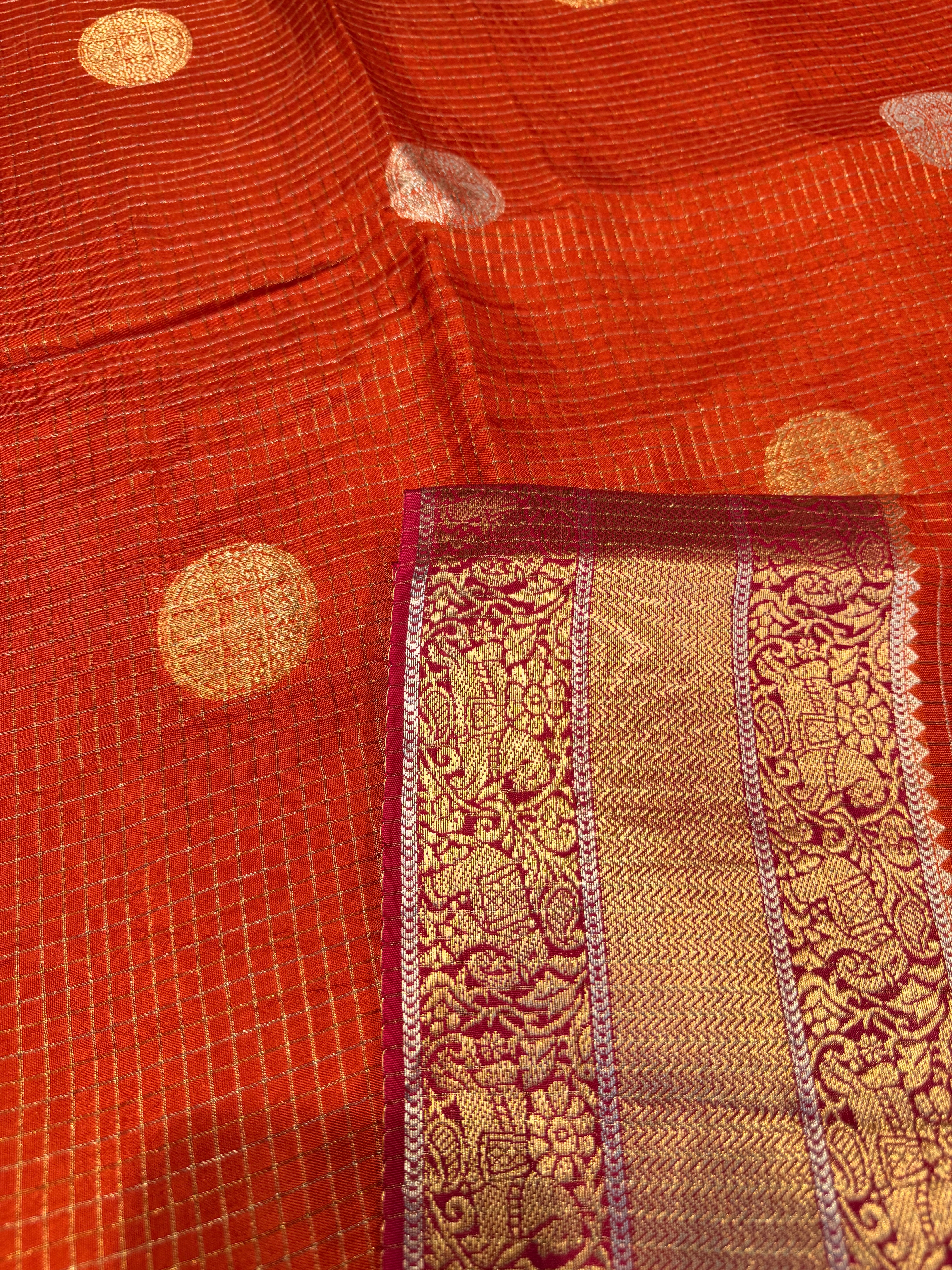 Checks Viscose Silk-Orange