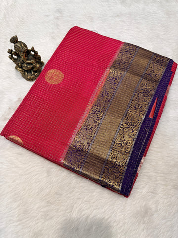 Checks Viscose Silk-Magenta