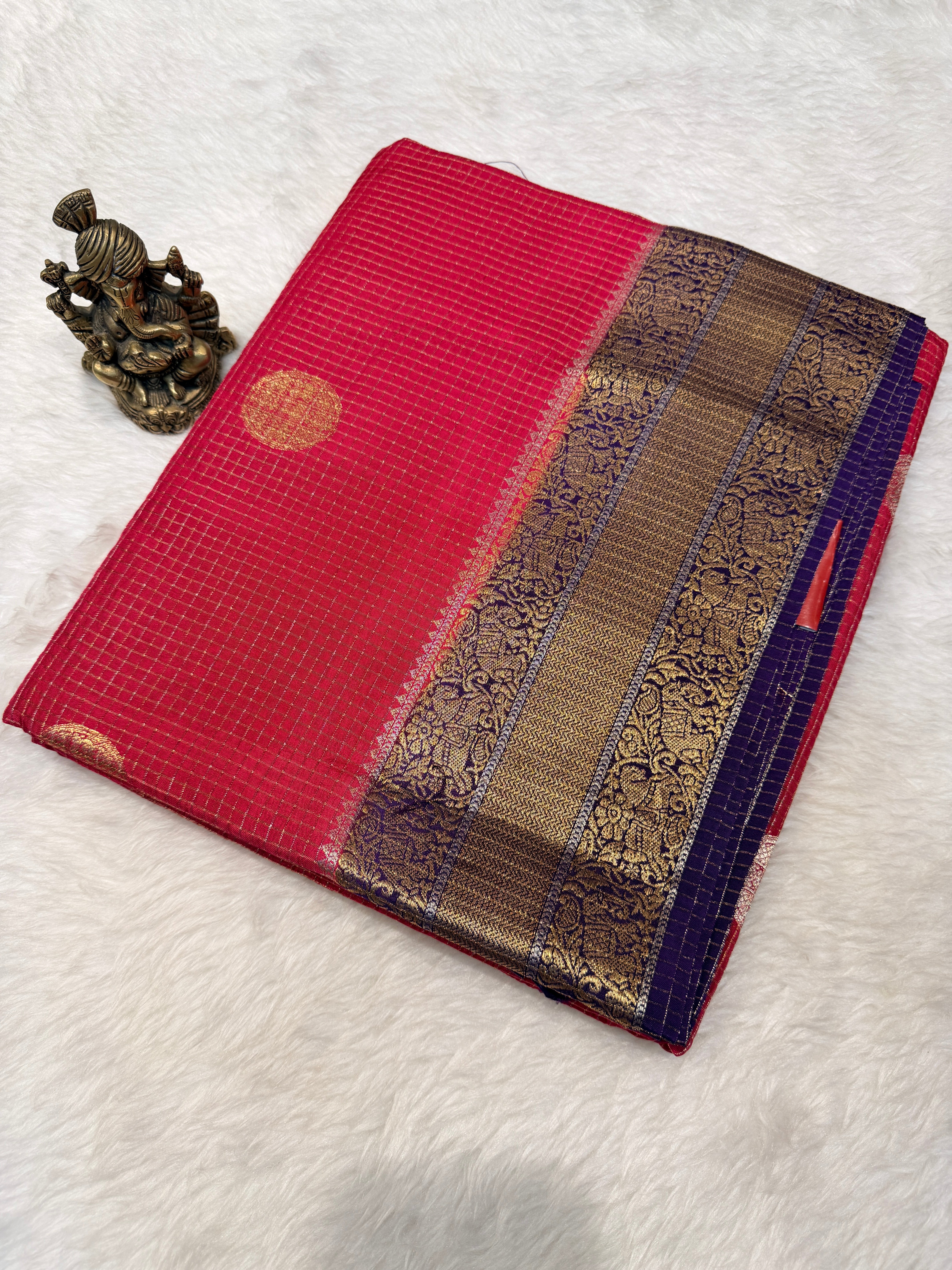 Checks Viscose Silk-Magenta
