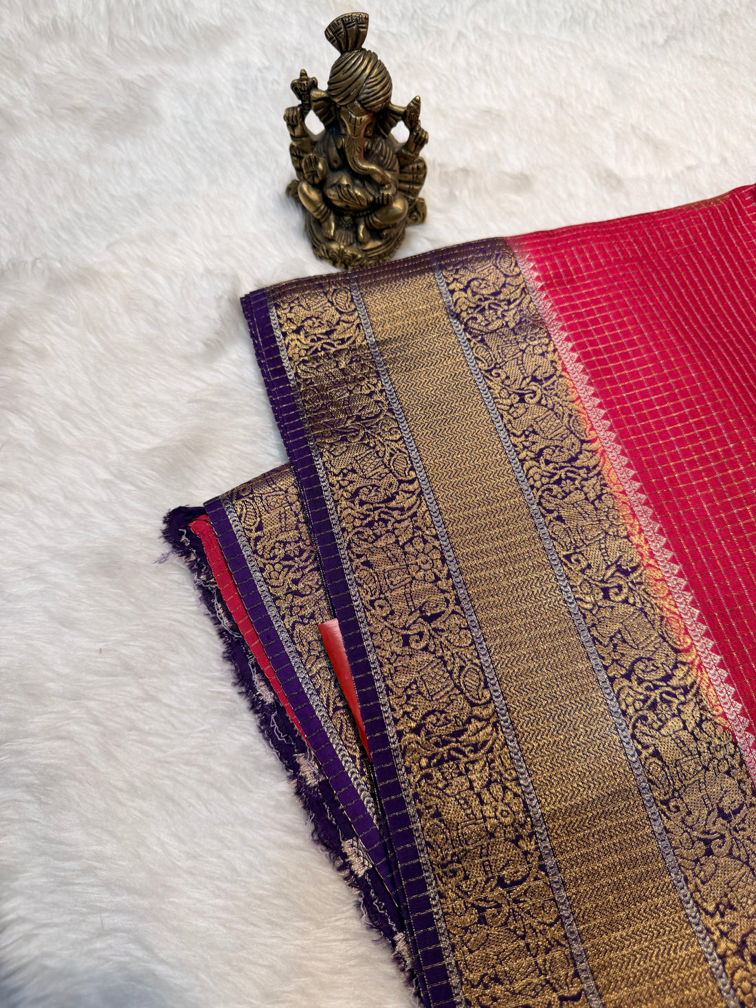 Checks Viscose Silk-Magenta