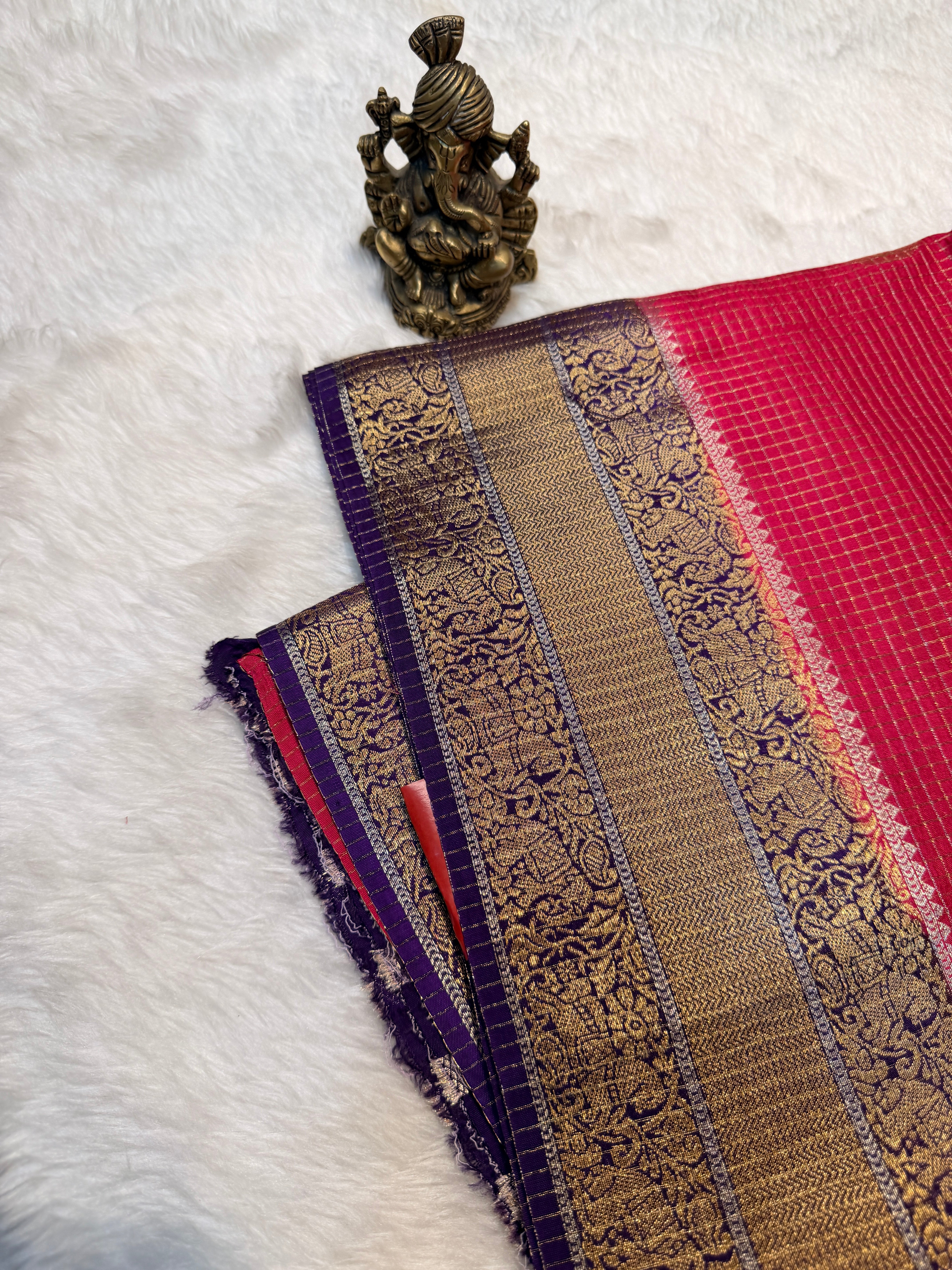 Checks Viscose Silk-Magenta