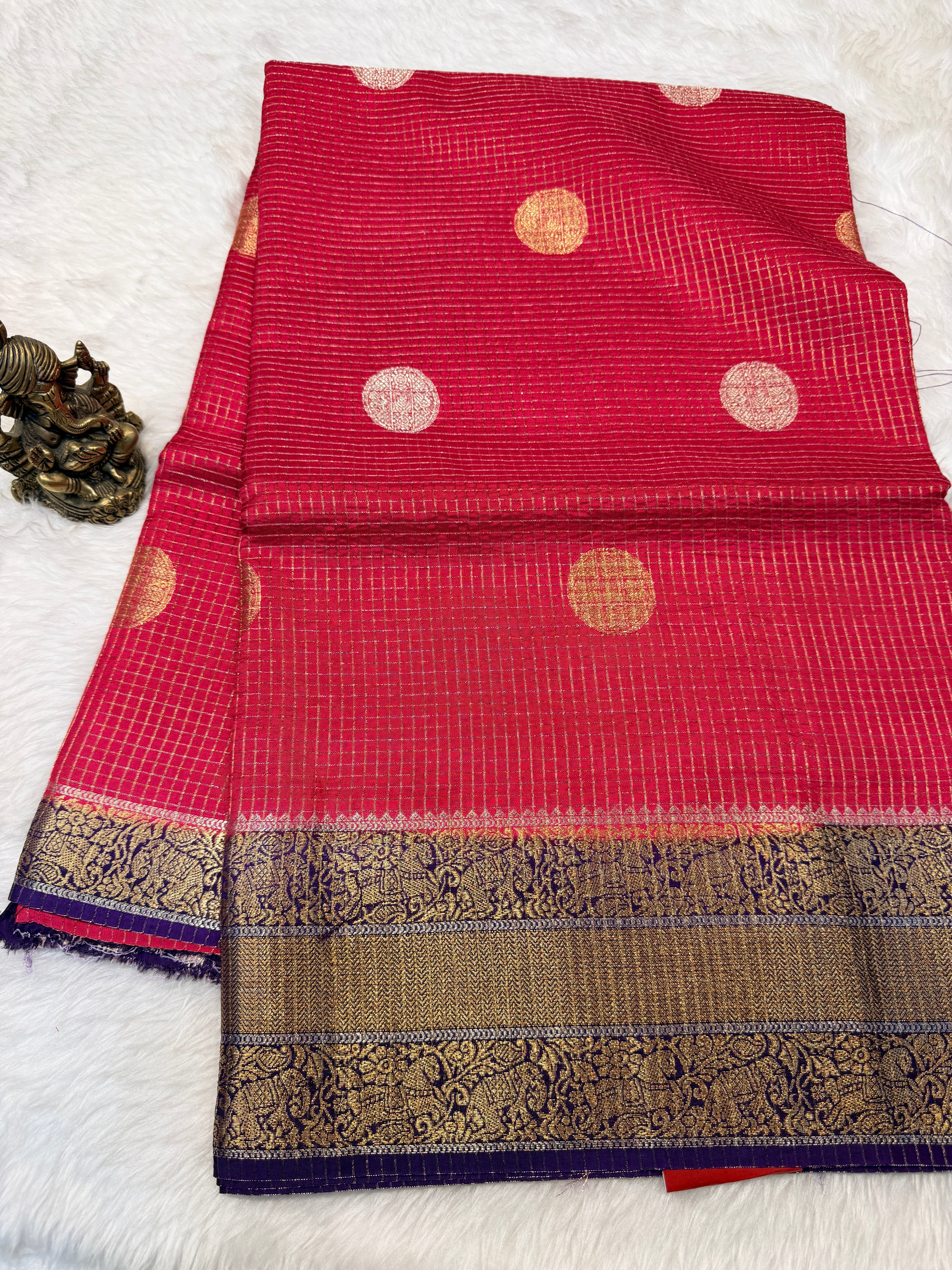 Checks Viscose Silk-Magenta