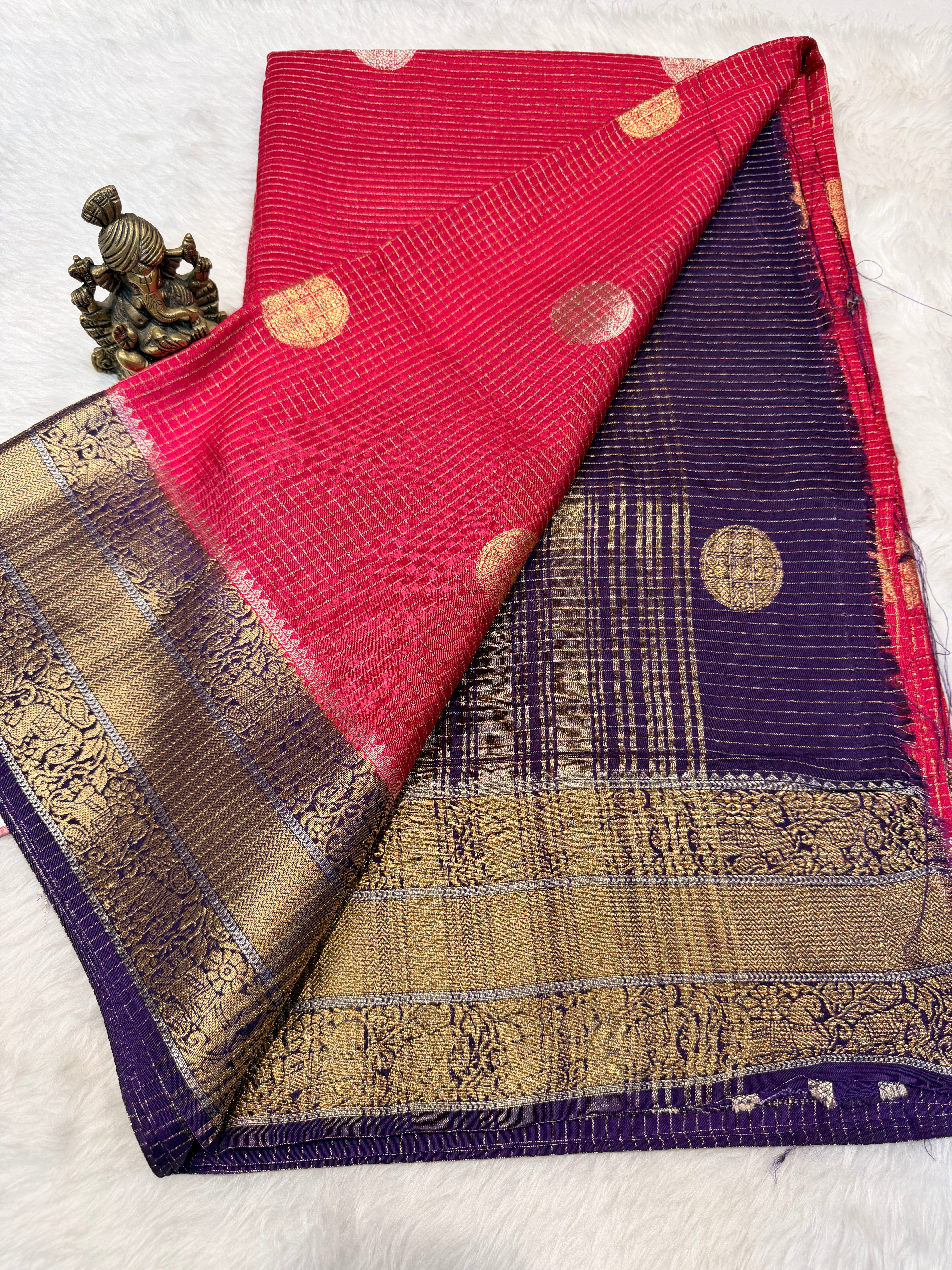 Checks Viscose Silk-Magenta