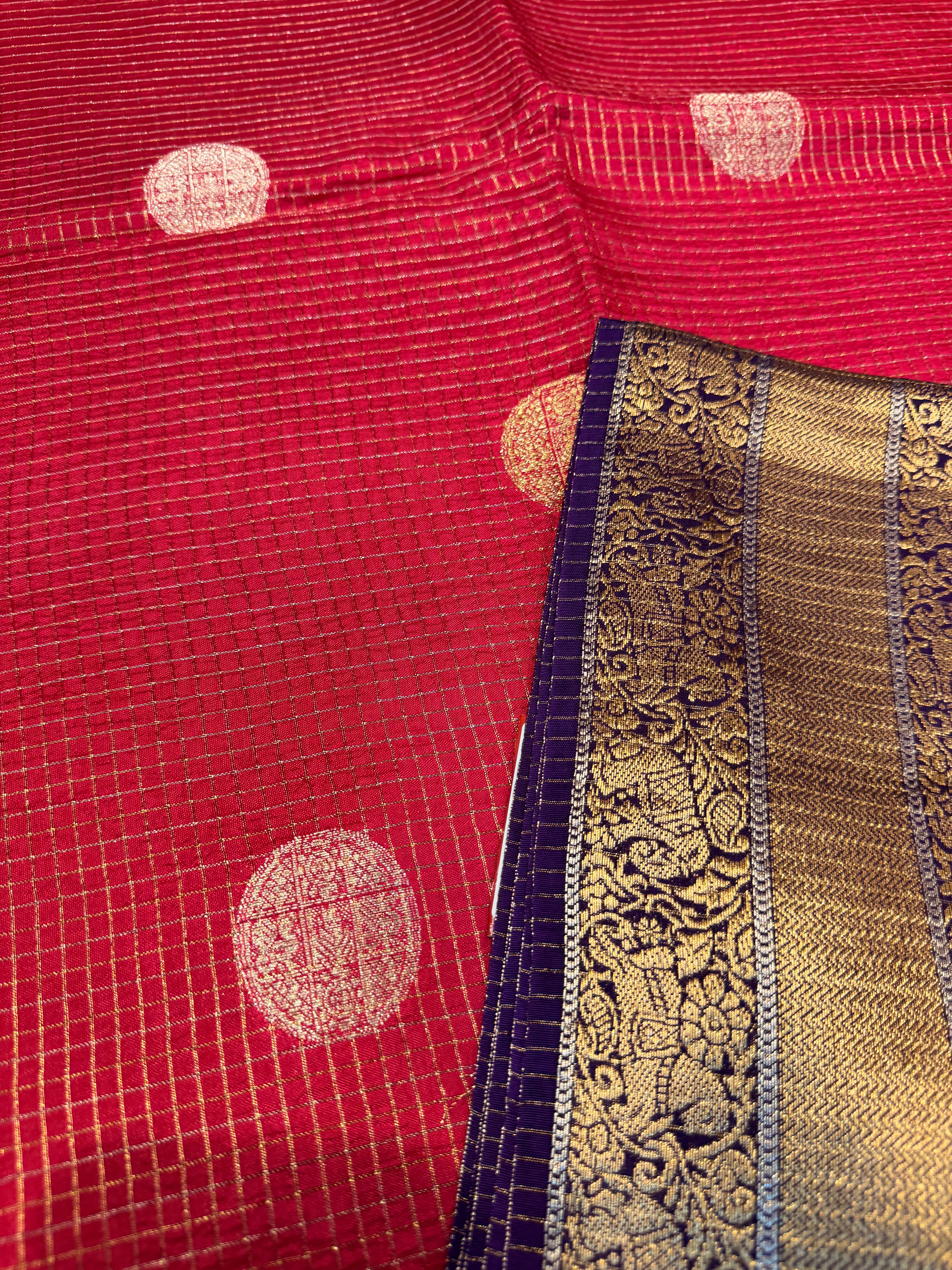 Checks Viscose Silk-Magenta