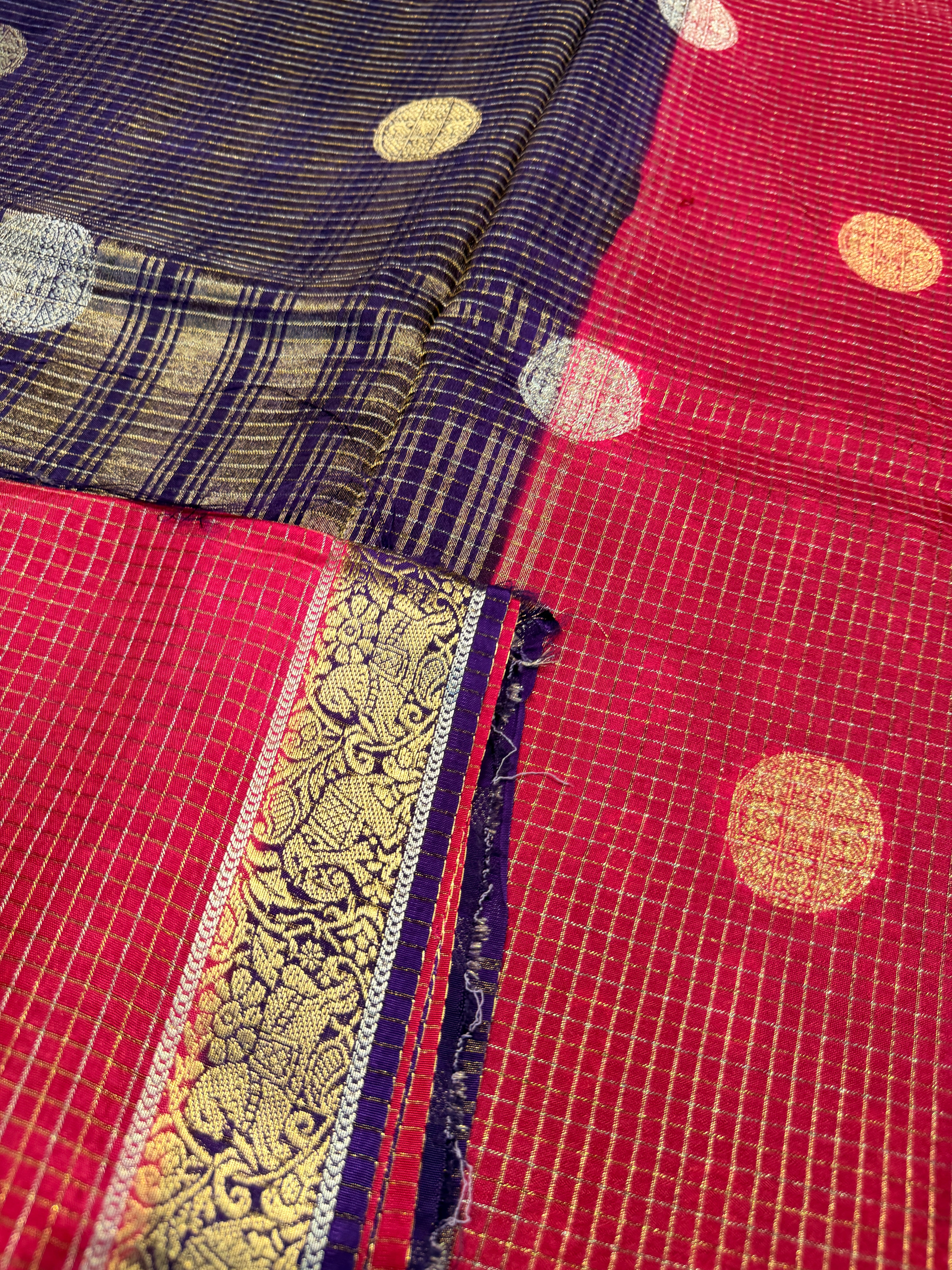 Checks Viscose Silk-Magenta