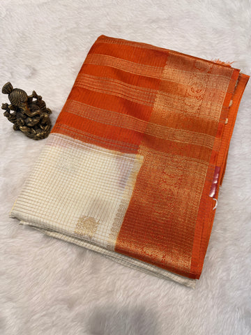 Checks Viscose Silk-White