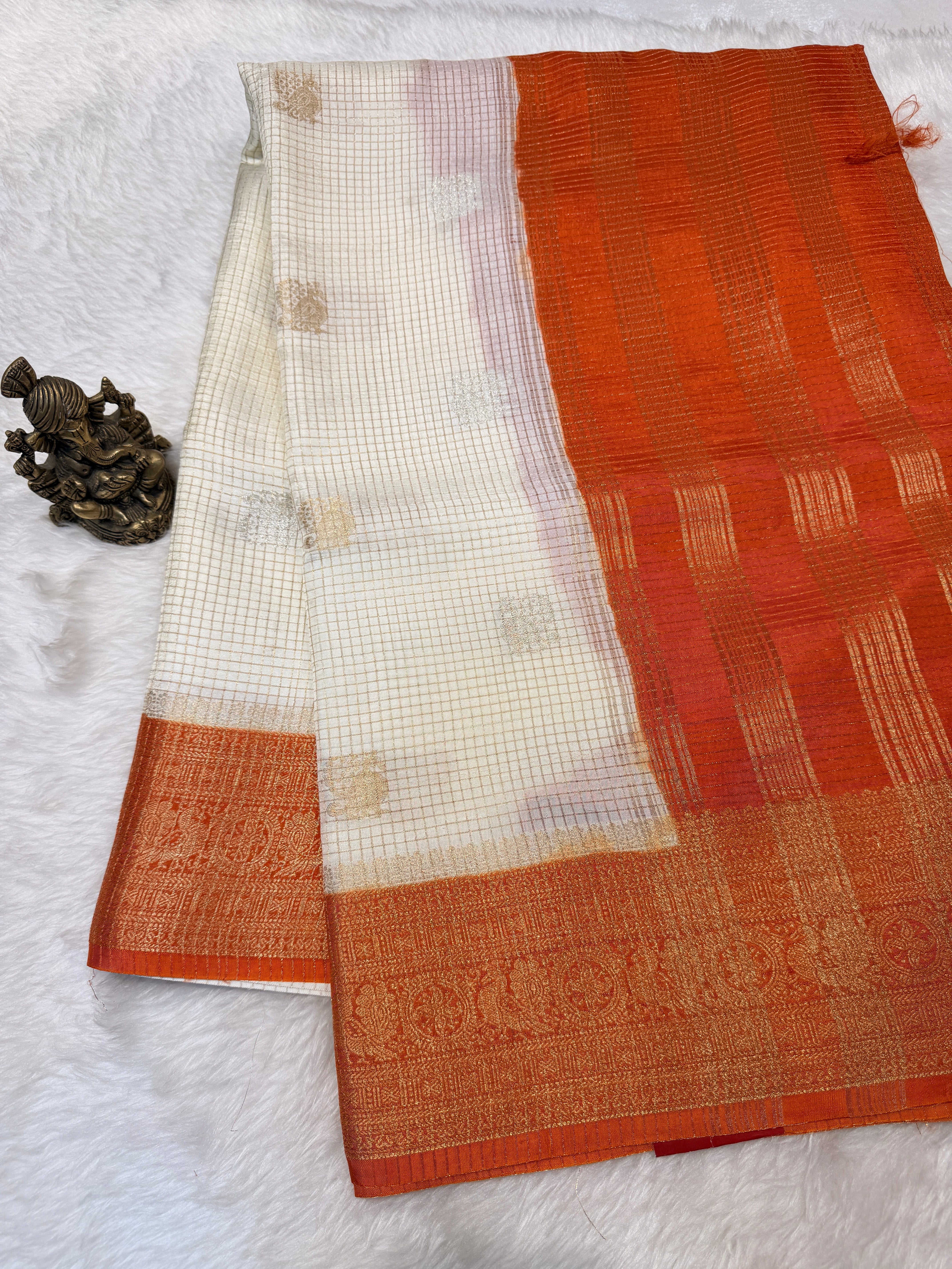 Checks Viscose Silk-White
