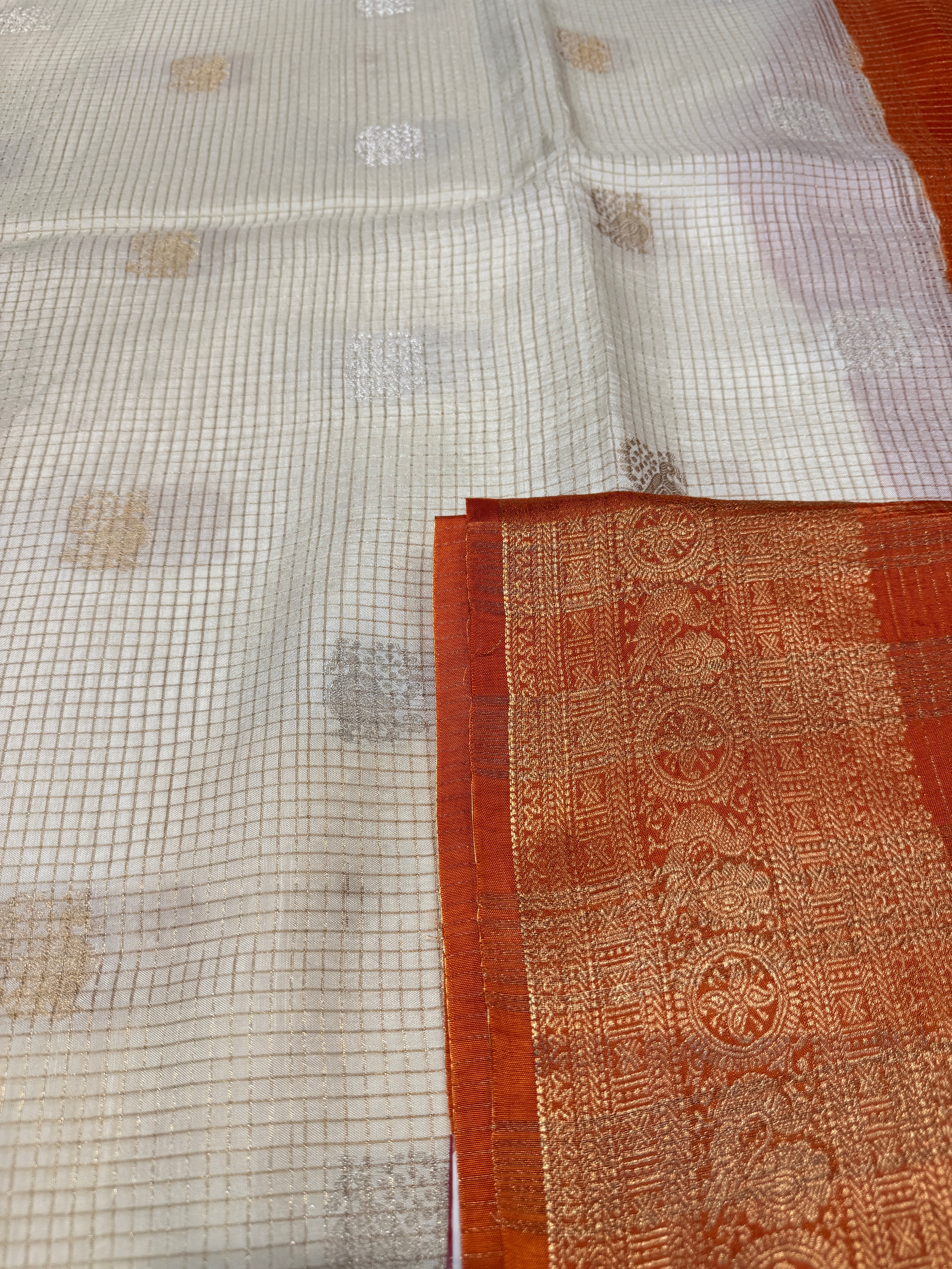 Checks Viscose Silk-White