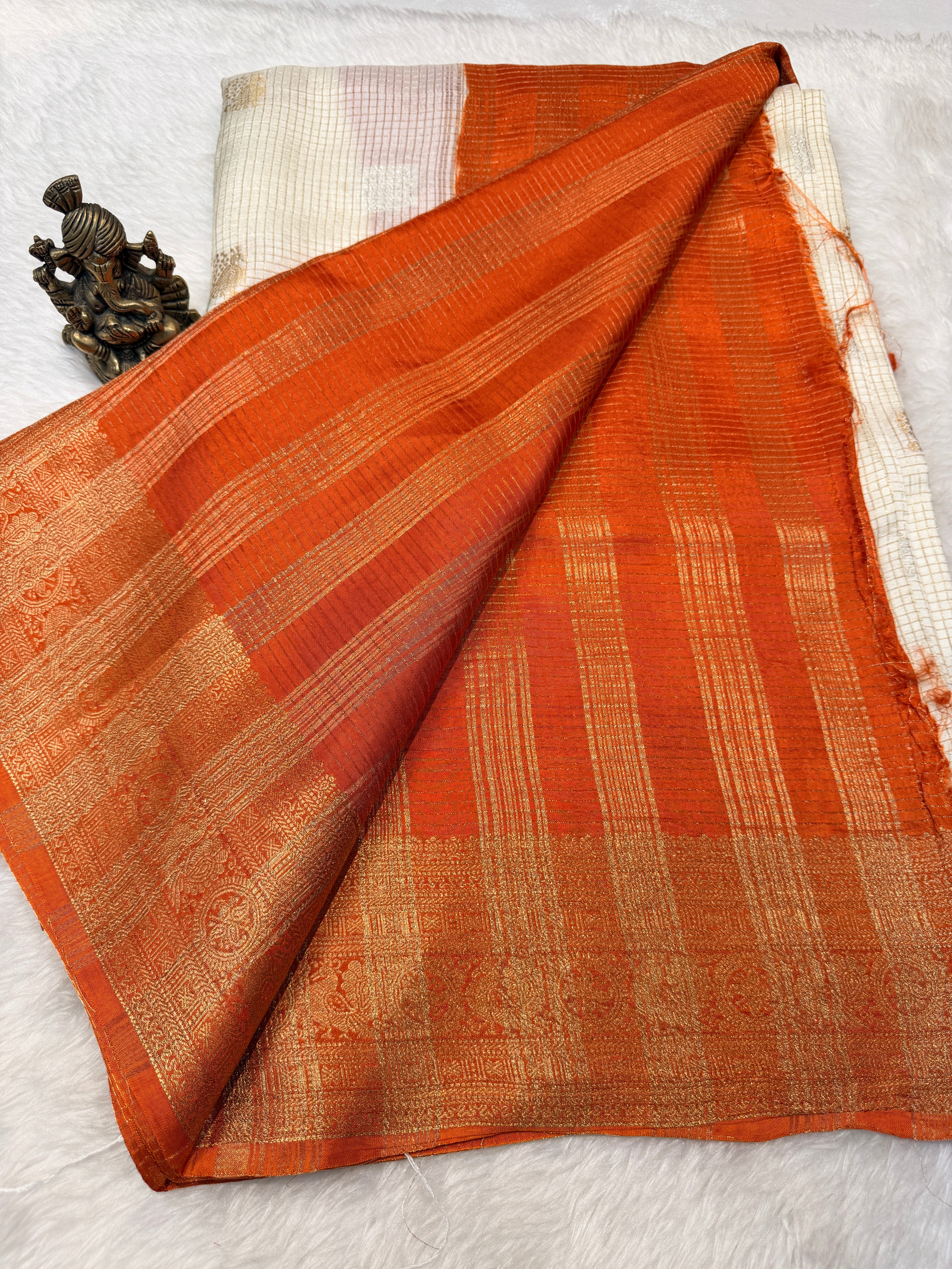 Checks Viscose Silk-White