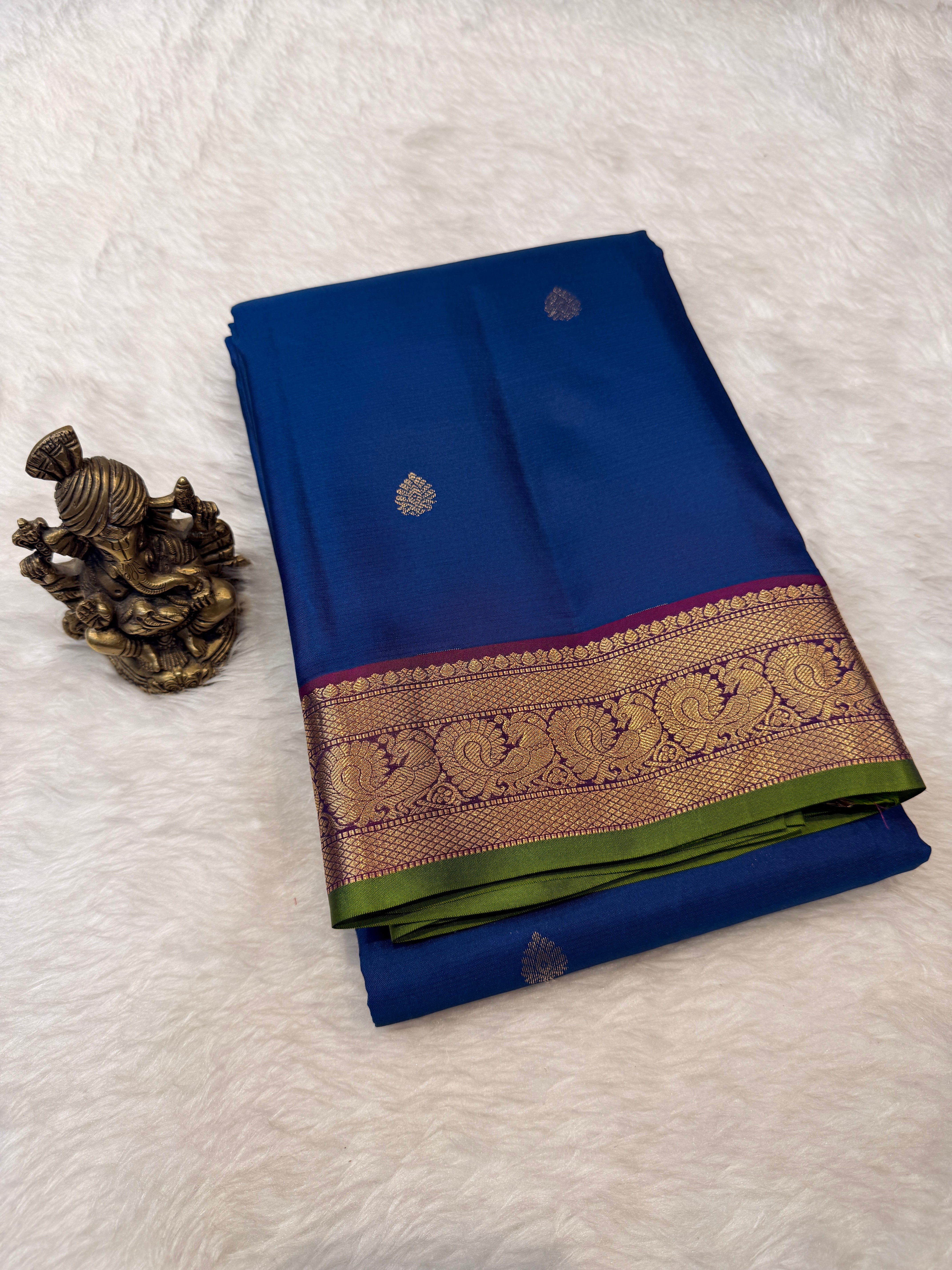 Pure Kanchi Small Pecock Border-Blue