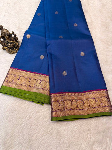 Pure Kanchi Small Pecock Border-Blue
