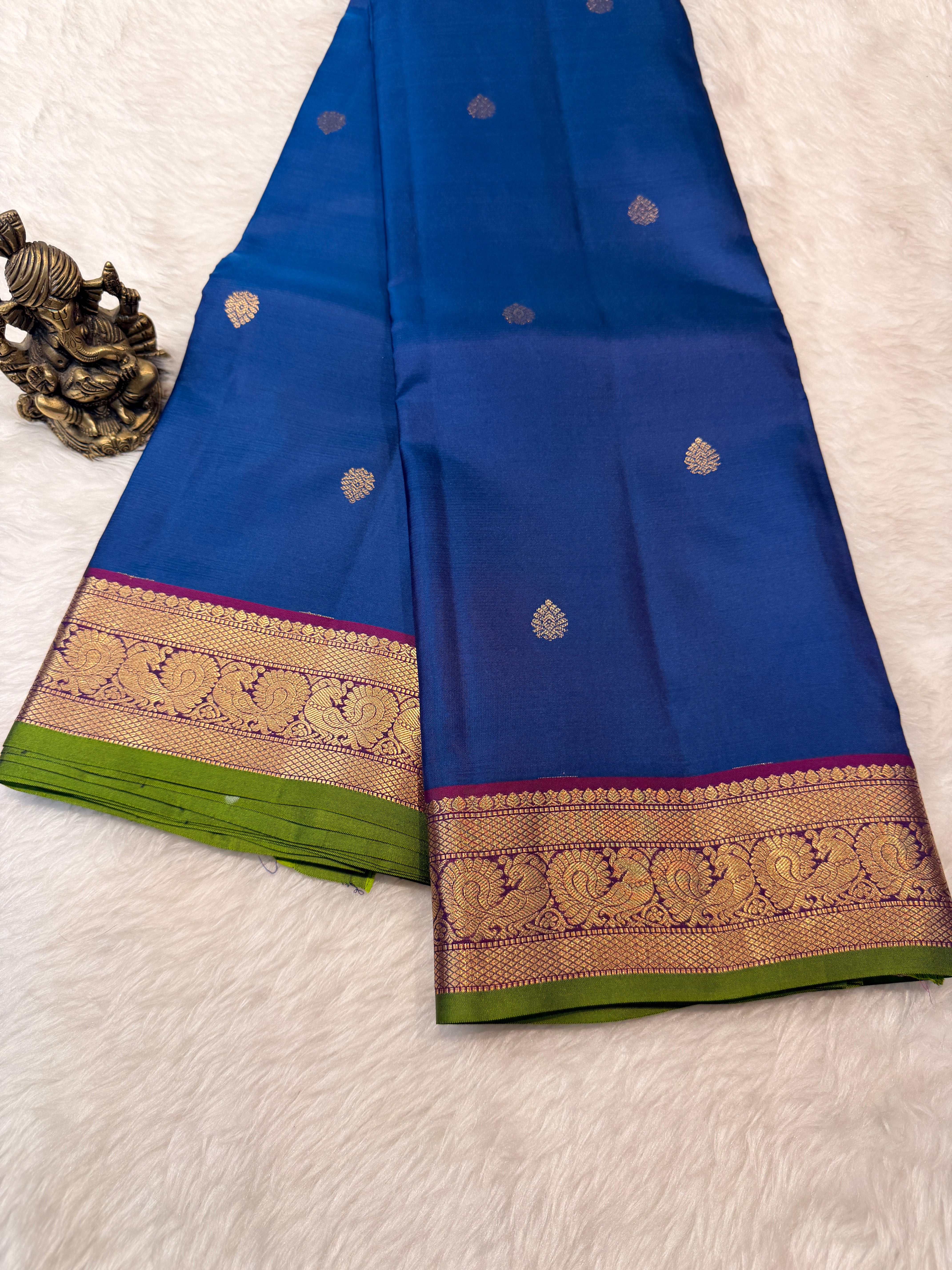Pure Kanchi Small Pecock Border-Blue