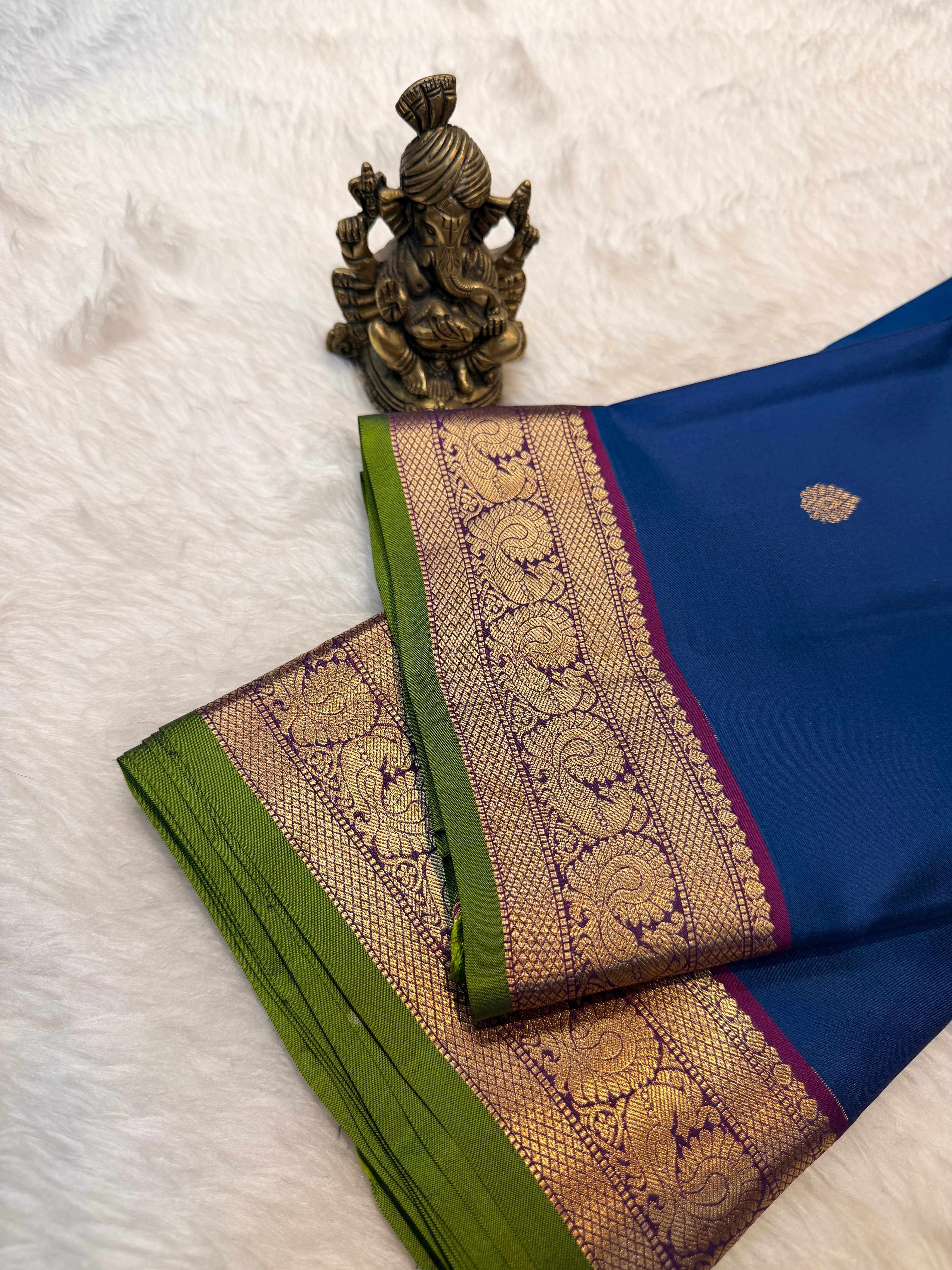 Pure Kanchi Small Pecock Border-Blue