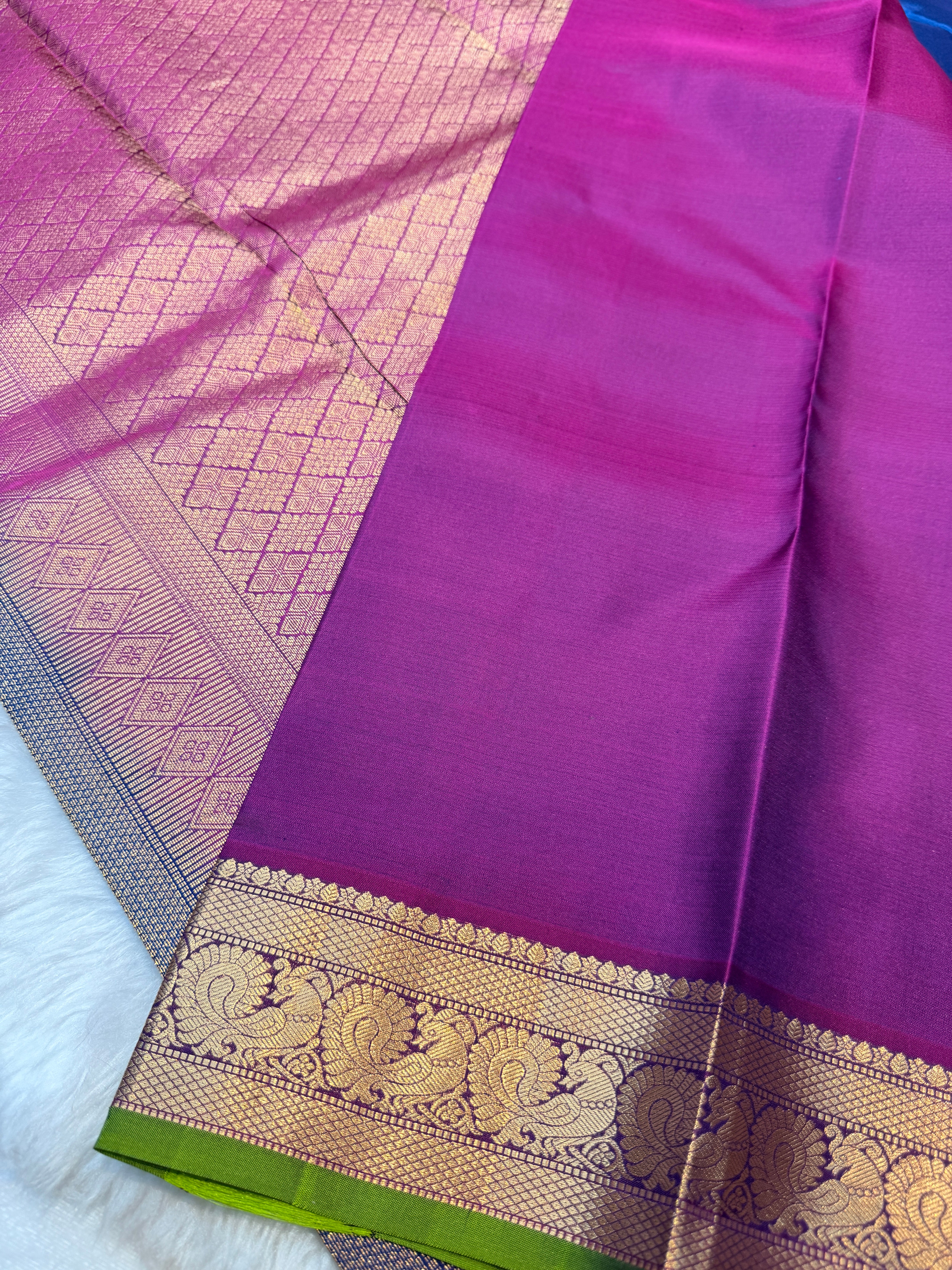 Pure Kanchi Small Pecock Border-Blue