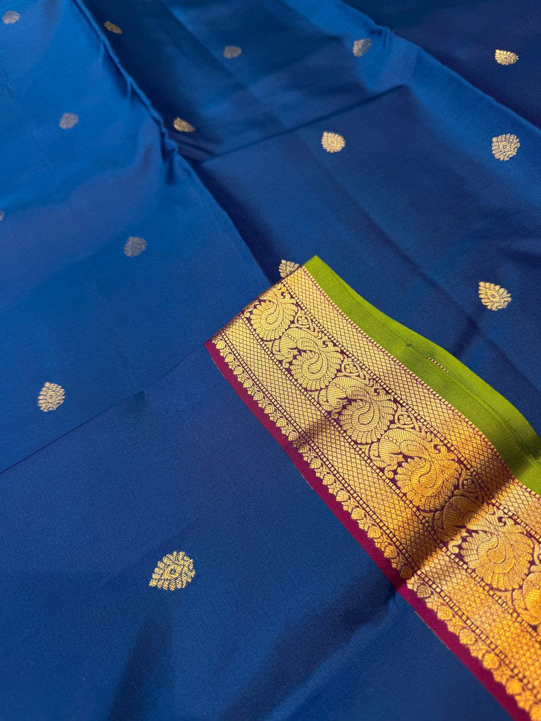 Pure Kanchi Small Pecock Border-Blue