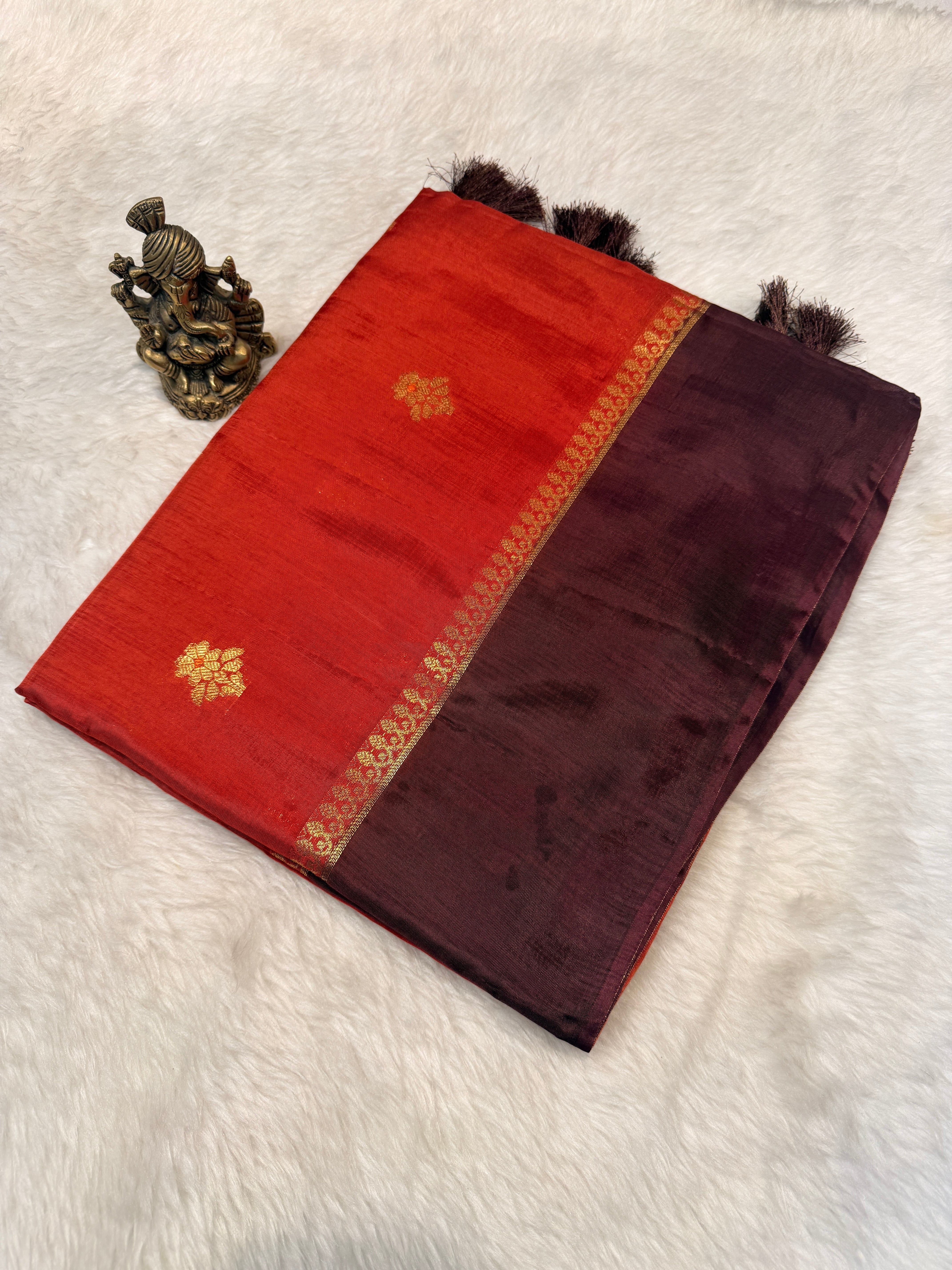 Viscose Crepe Plain Border-Orange