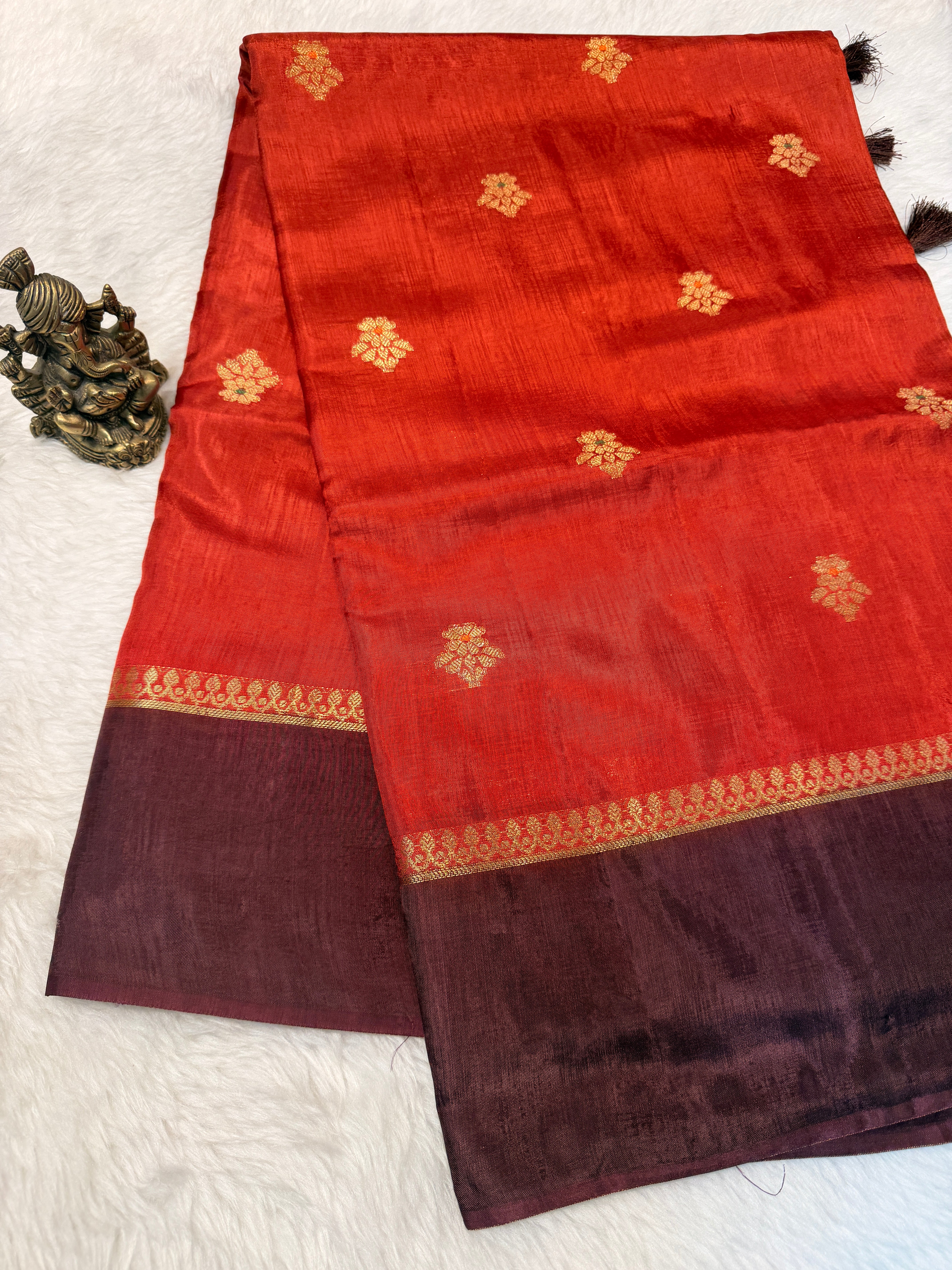 Viscose Crepe Plain Border-Orange