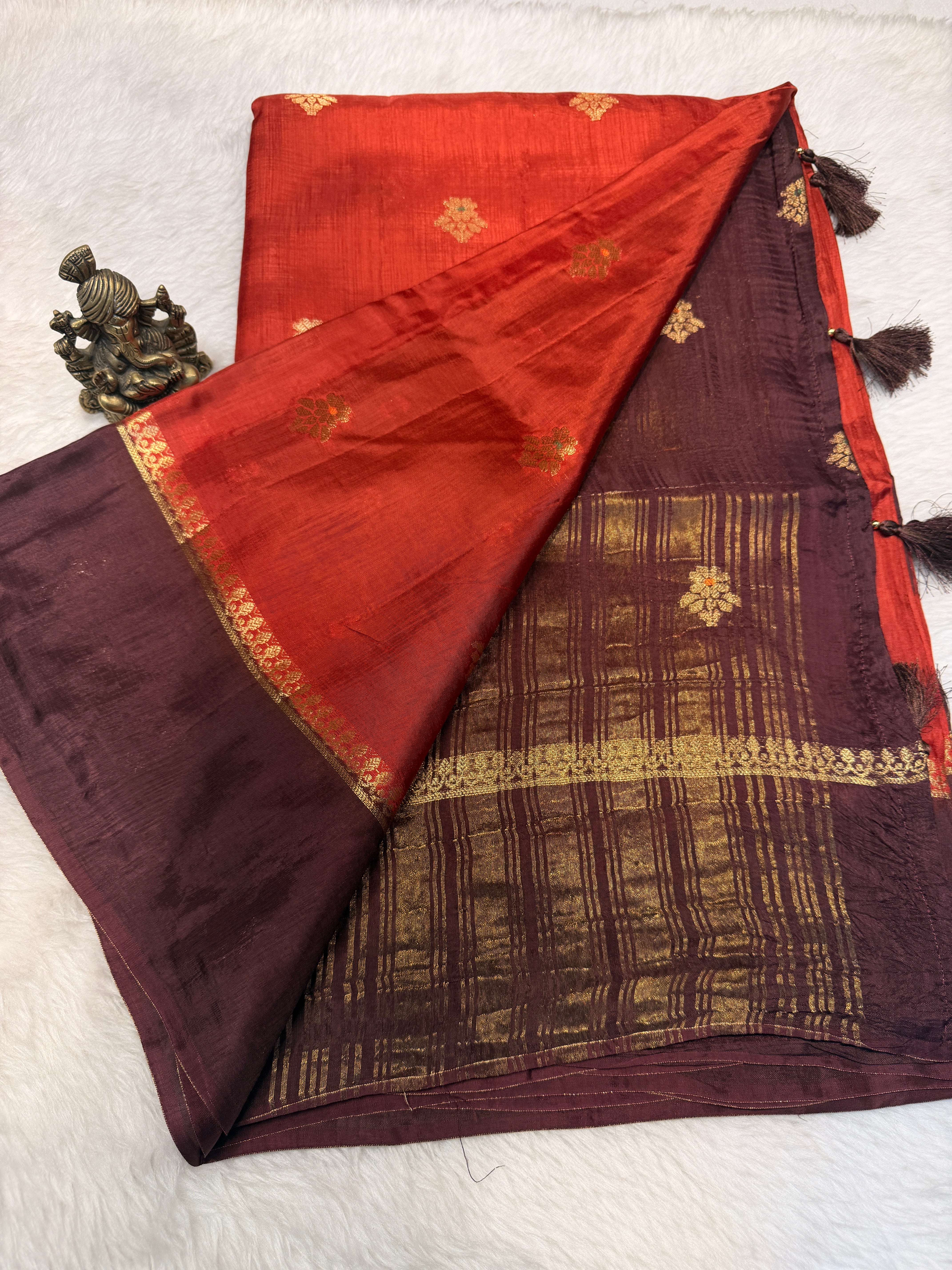 Viscose Crepe Plain Border-Orange