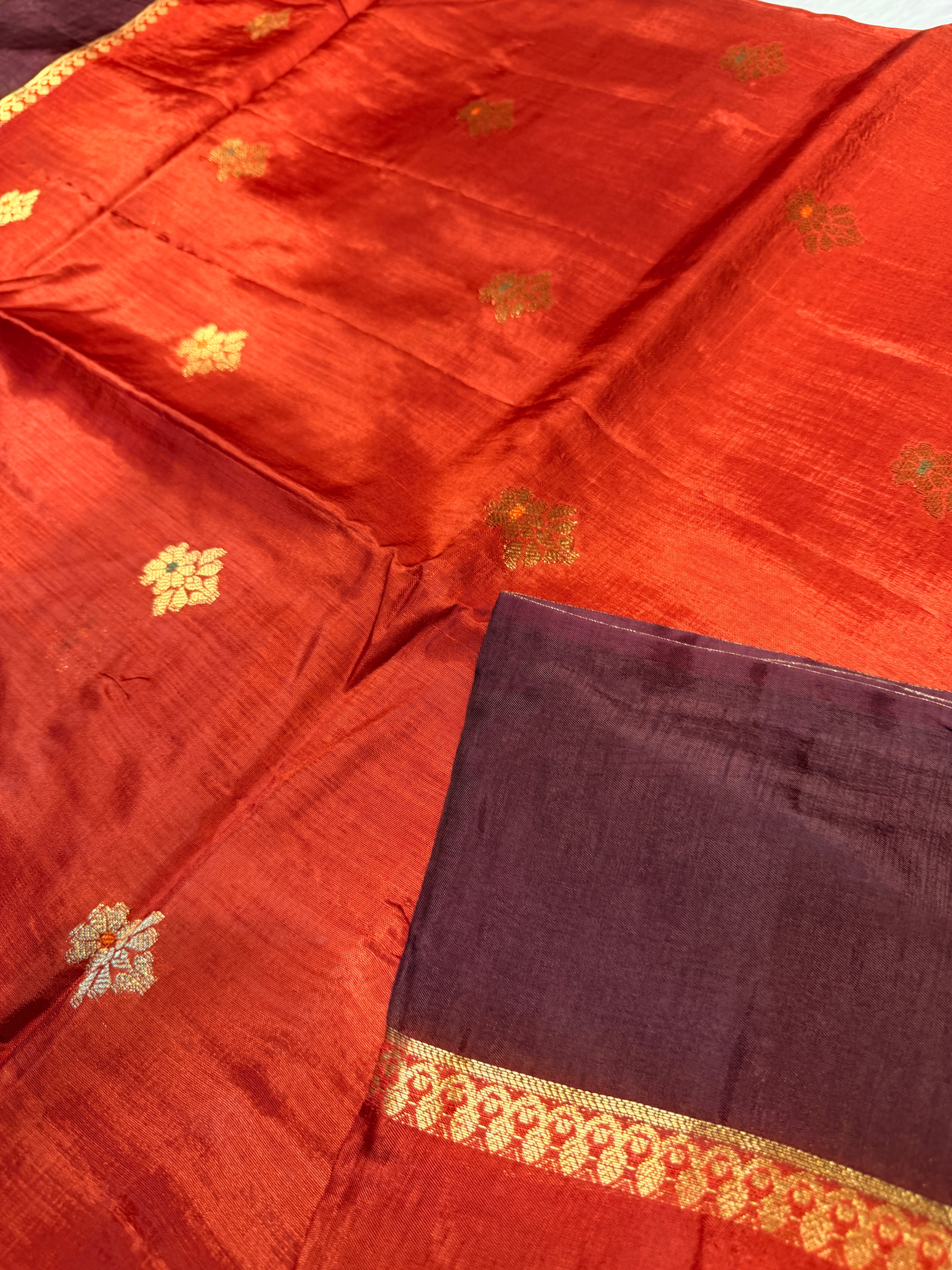 Viscose Crepe Plain Border-Orange