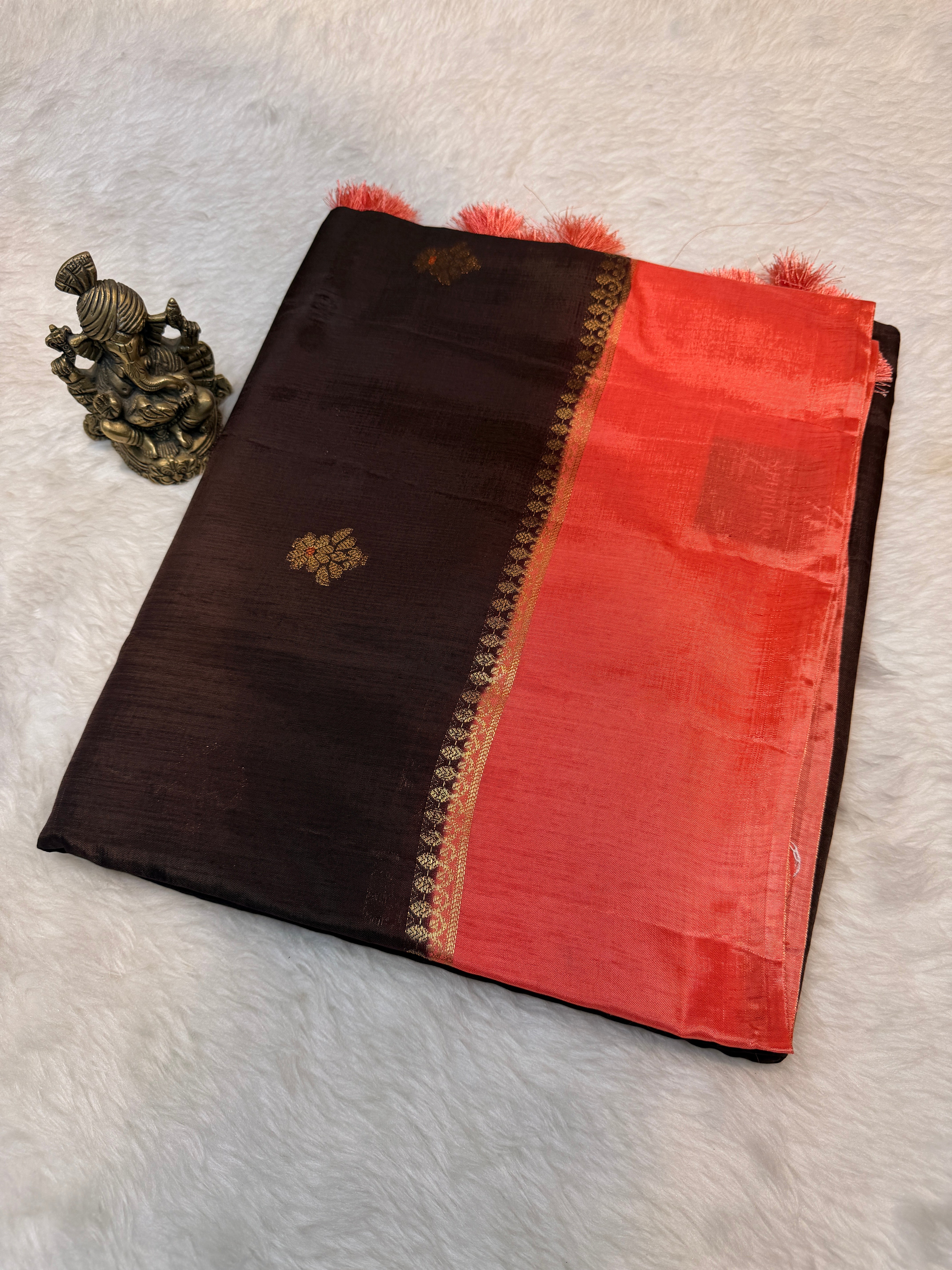 Viscose Crepe Plain Border- Dark Brown