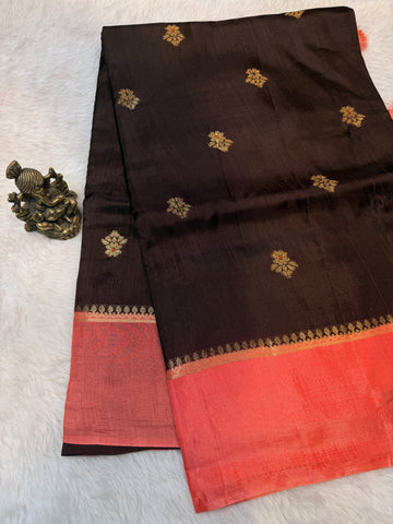 Viscose Crepe Plain Border- Dark Brown