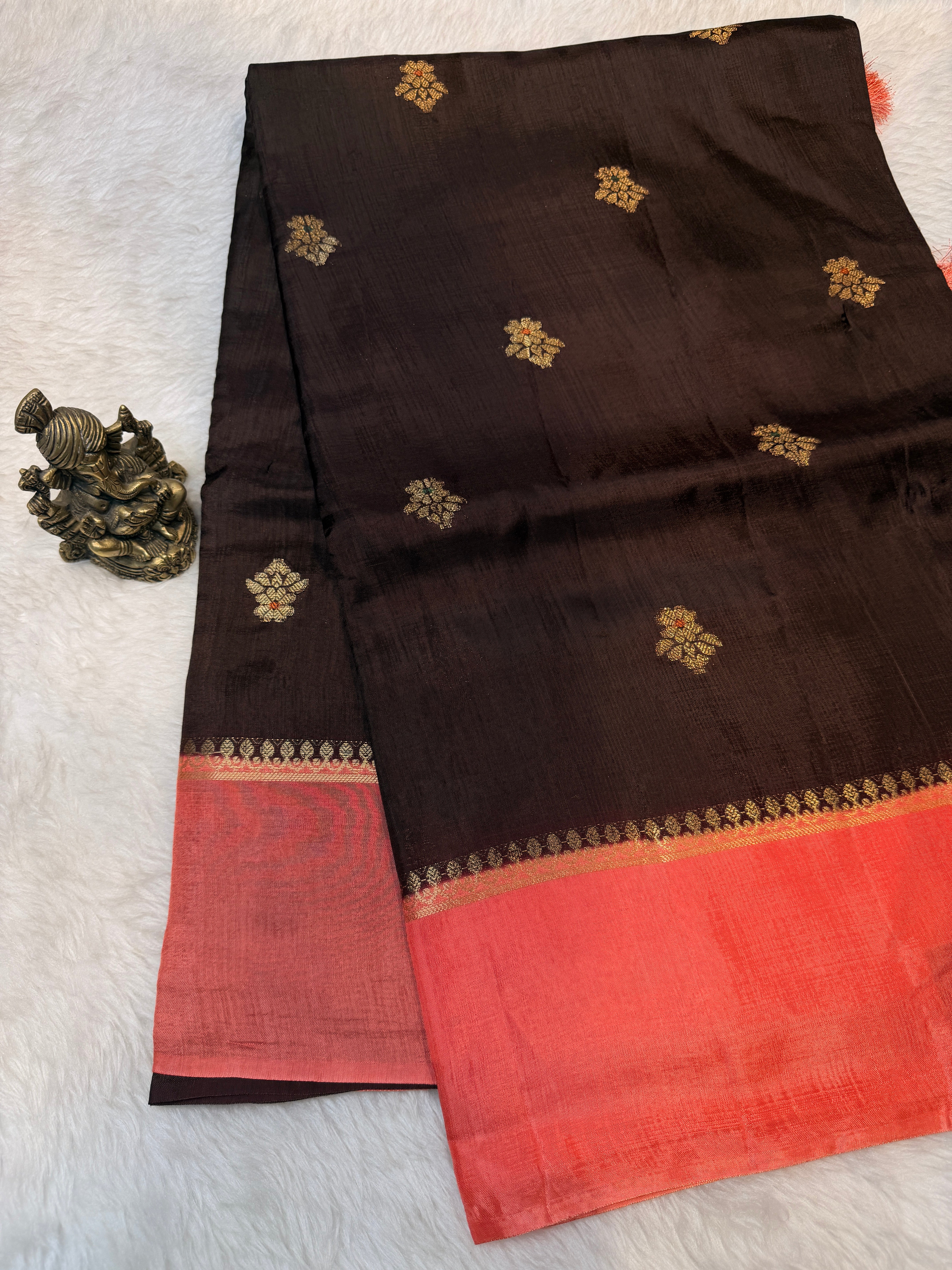 Viscose Crepe Plain Border- Dark Brown