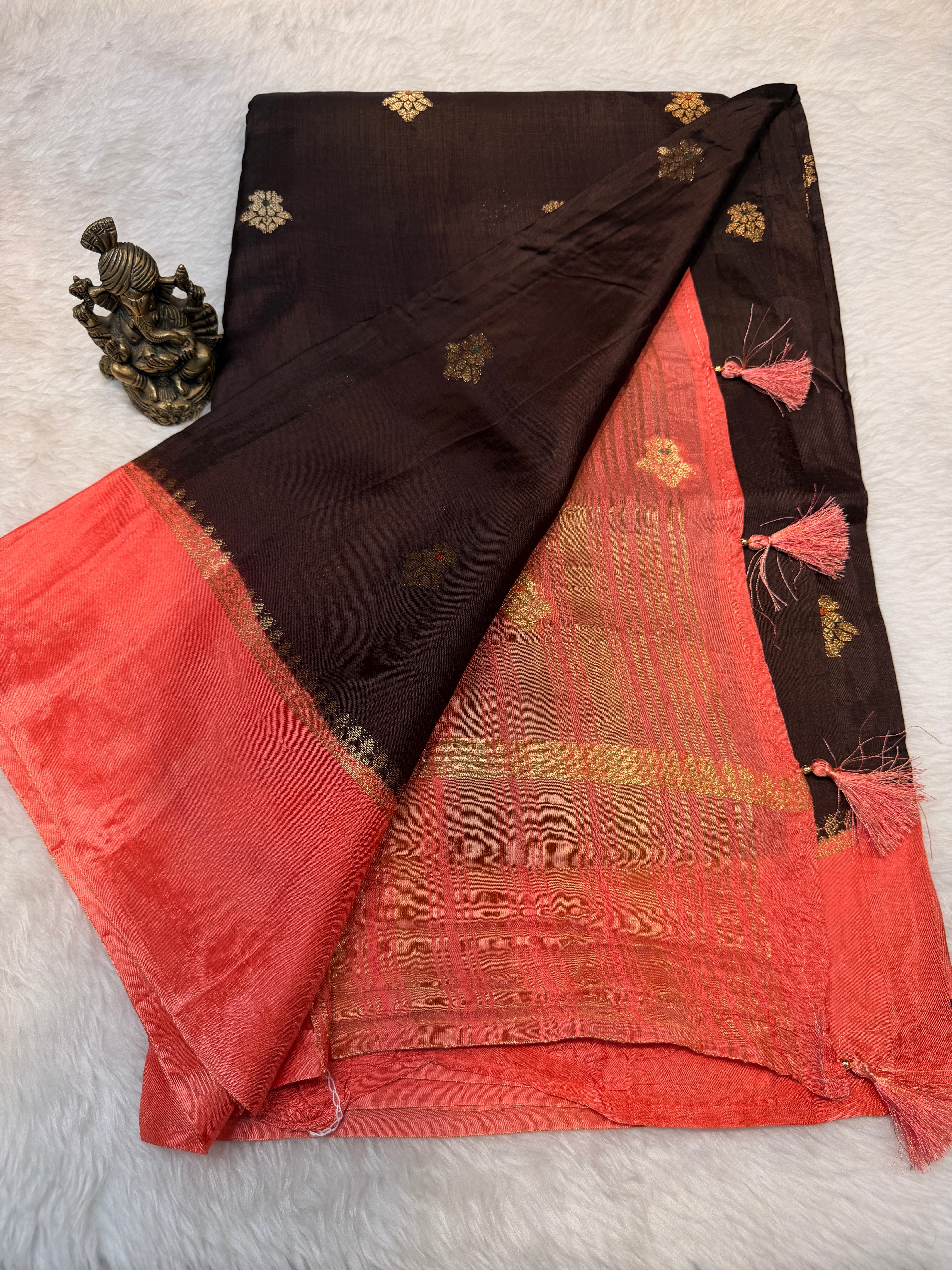 Viscose Crepe Plain Border- Dark Brown