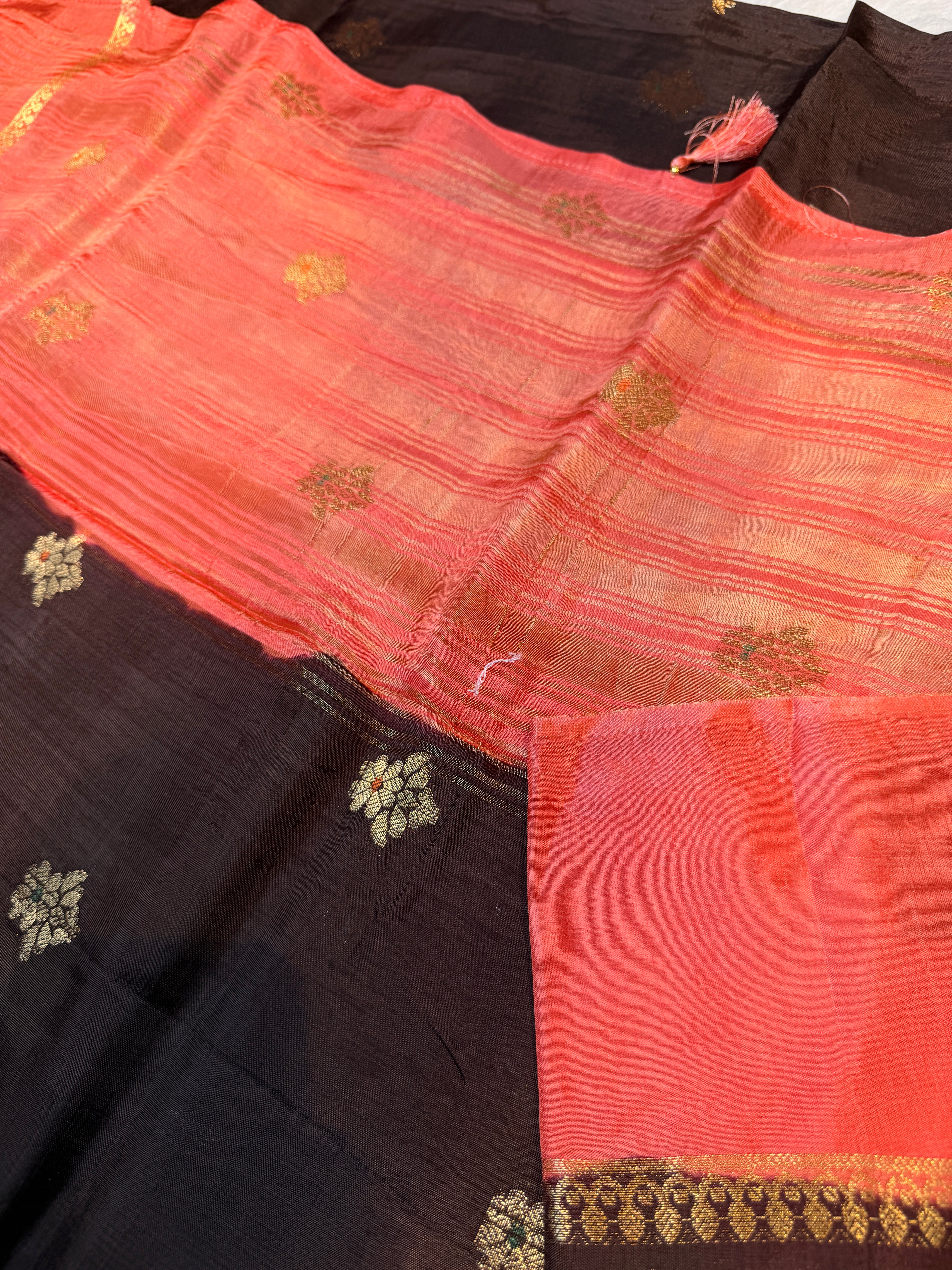 Viscose Crepe Plain Border- Dark Brown